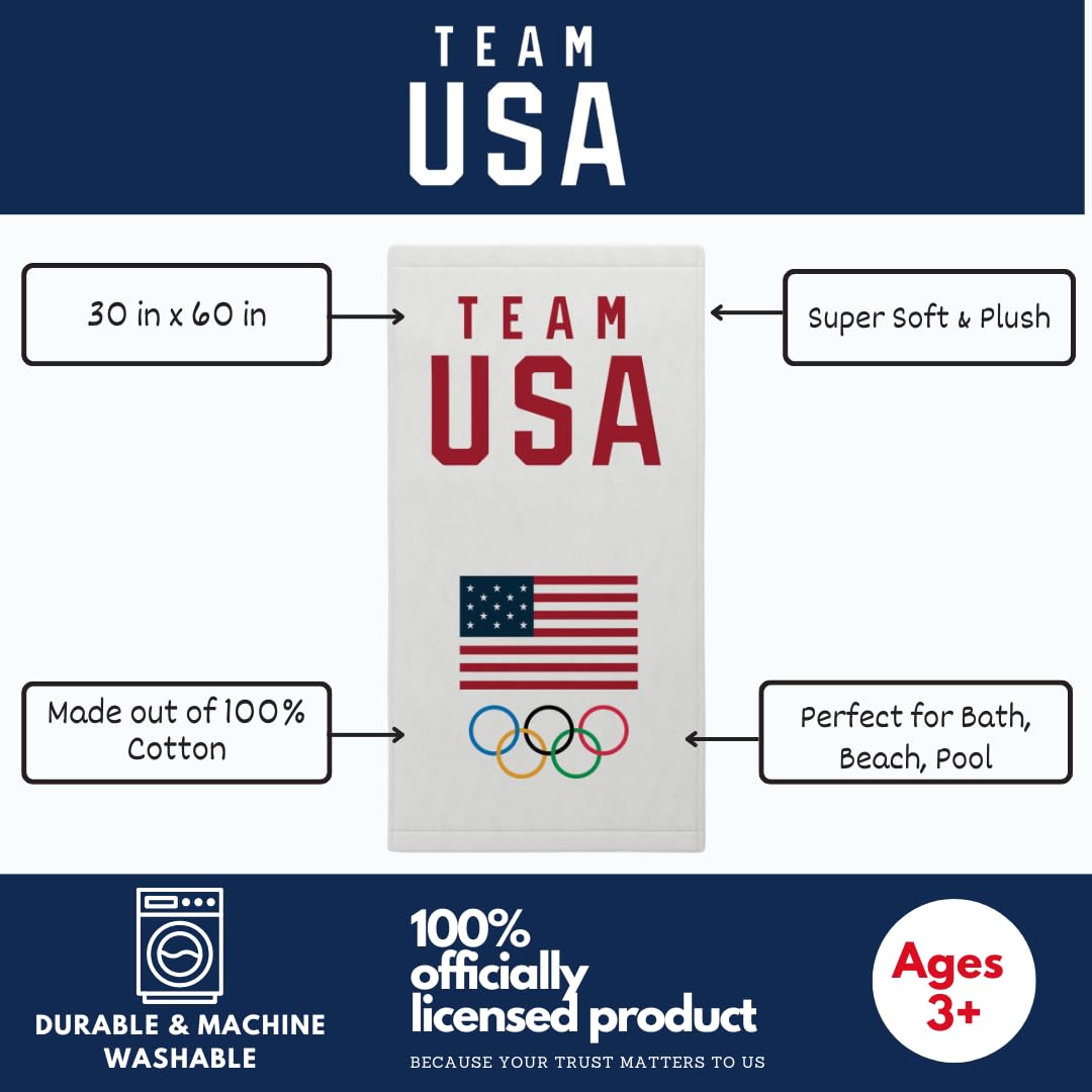 Franco Collectibles Team Usa Paris Olympics Super Soft Cotton Bath/Pool/Beach Towel, 60 In X 30 In, (Officially Licensed Product