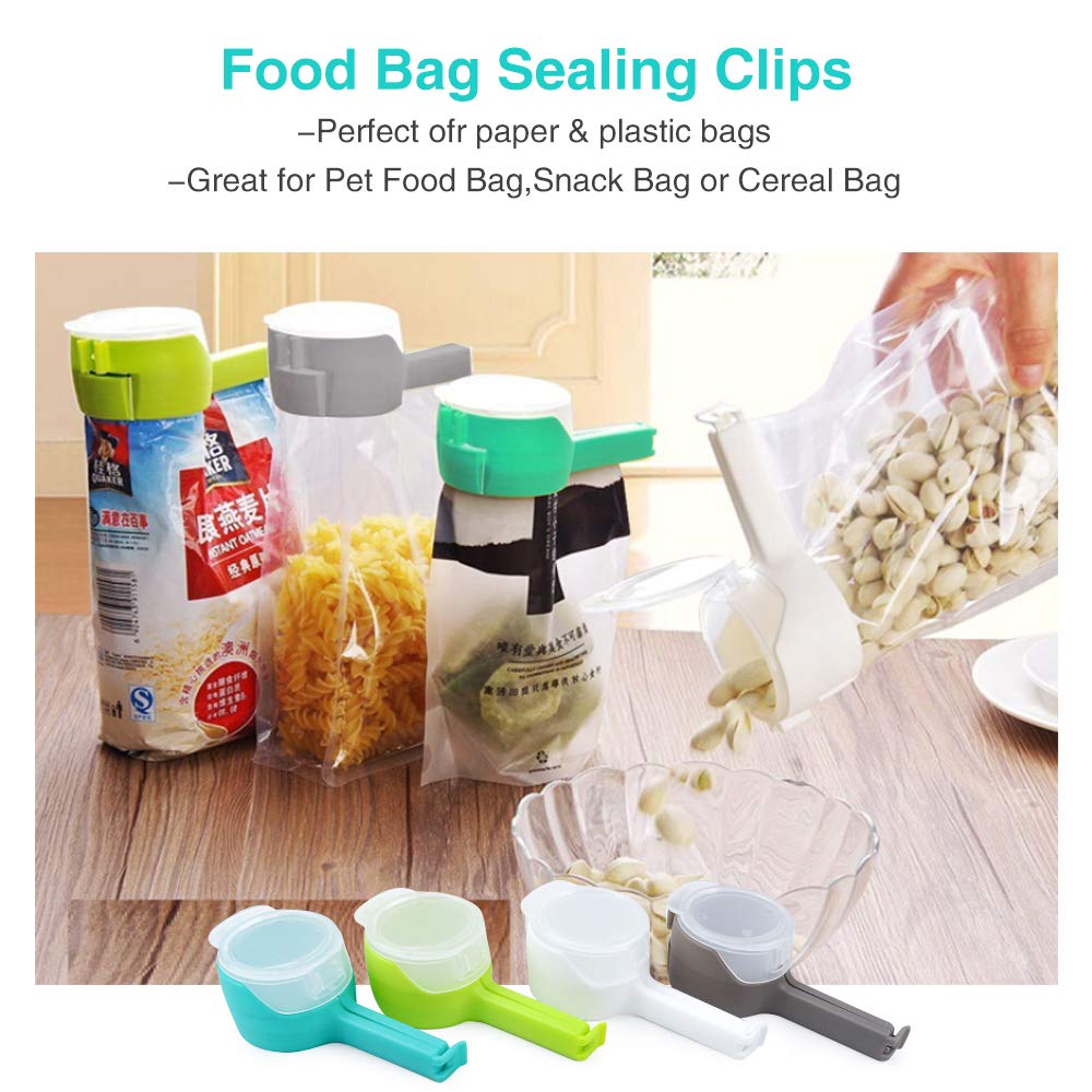 4Pcs Food Bag Clips With Pour Spouts, Great Clips Bags For Kitchen, Suitable For Small Particle Food, Liquid,Flour And Baby Food