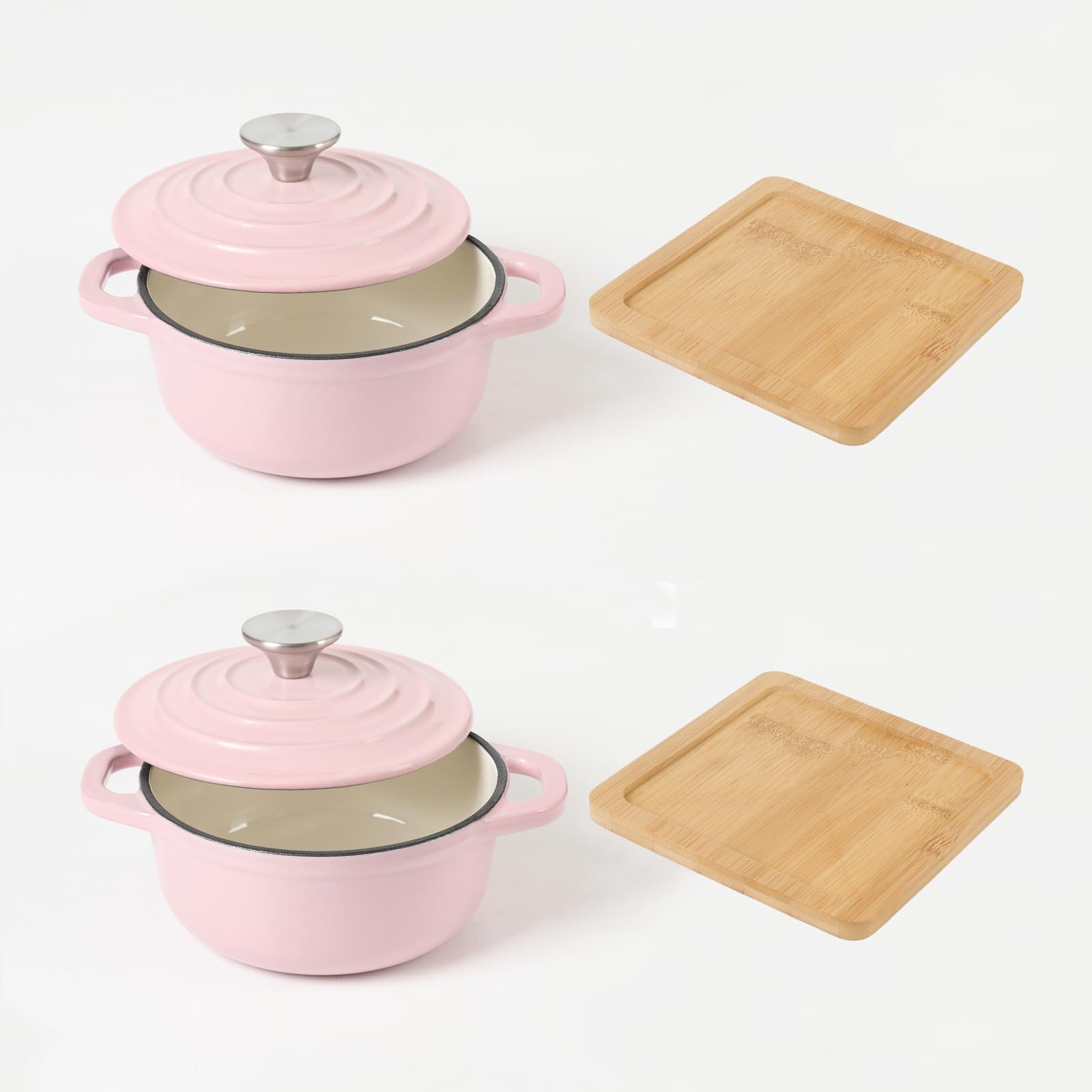 Hawok Enameled Cast Iron Mini Dutch Oven,Dia5.51Inch,23Oz, Set Of 2 Pink