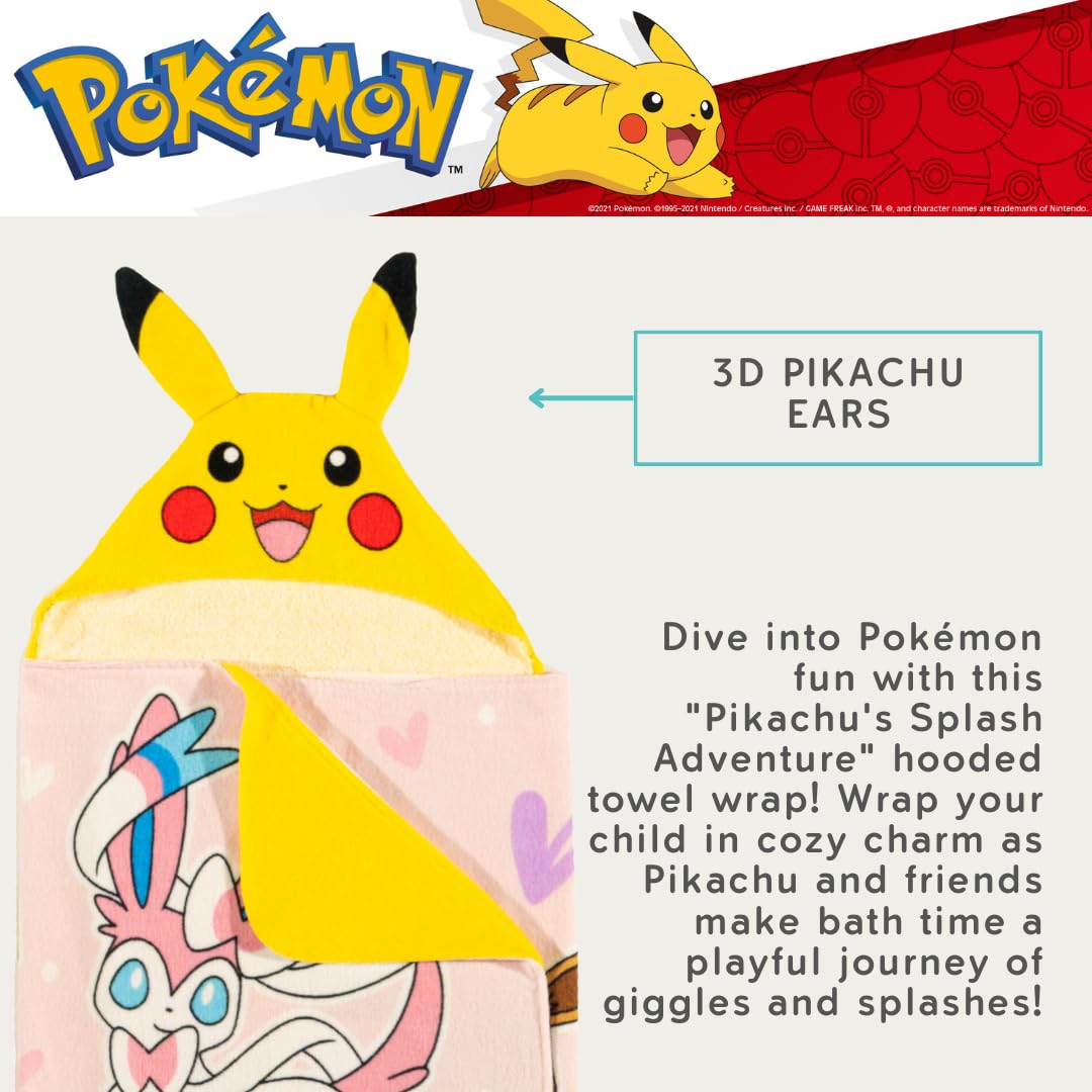 Franco Pokemon Girl Anime Kids Super Soft Bath/Pool/Beach Soft Cotton Terry Hooded Towel Wrap, 24 In X 50 In, (Officially Licens