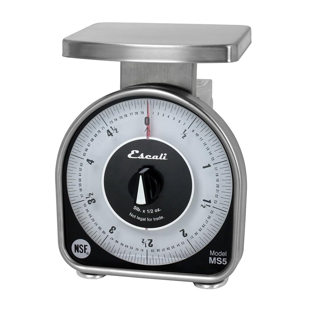 San Jamar Ms Series Mechanical Dial Scale Manual Food Scale with 5 Pound Capacity for Kitchens, Restaurants, And Cooking, Metal,