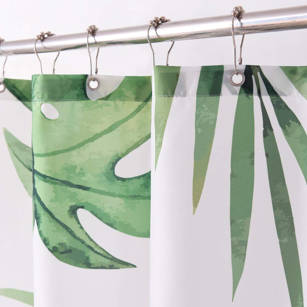 KGORGE Waterproof Shower Curtain for Bathroom  Tropical Palm Leaf Pattern on White Background  Botanical Curtain Accessory Decor Set for Laundry Room Poolside  72 x 72 inch with Hooks