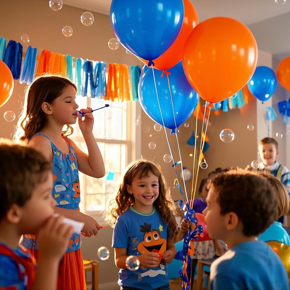 Blue and Orange Tassel Garland,Tissue Tassel Banner for Party Decorations,Pack of 20
