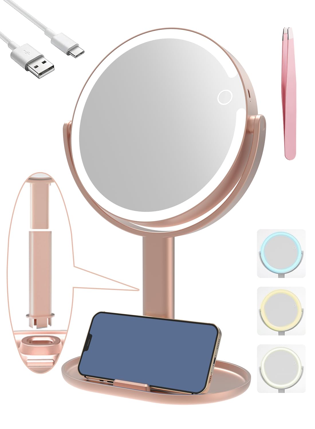 Ferxidi 10X Magnifying Mirror With Light,Double Sided Magnified Mirror With Lights,Rechargeable 3 Color Lights And Adjustable Br