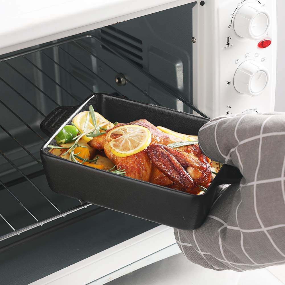 Sweejar Ceramic Baking Dish  Rectangular Small Baking Pan with Double Handles  22OZ for Cooking  Brownie  Kitchen  6.5 x 4.9 x 1.8 Inches(Black)