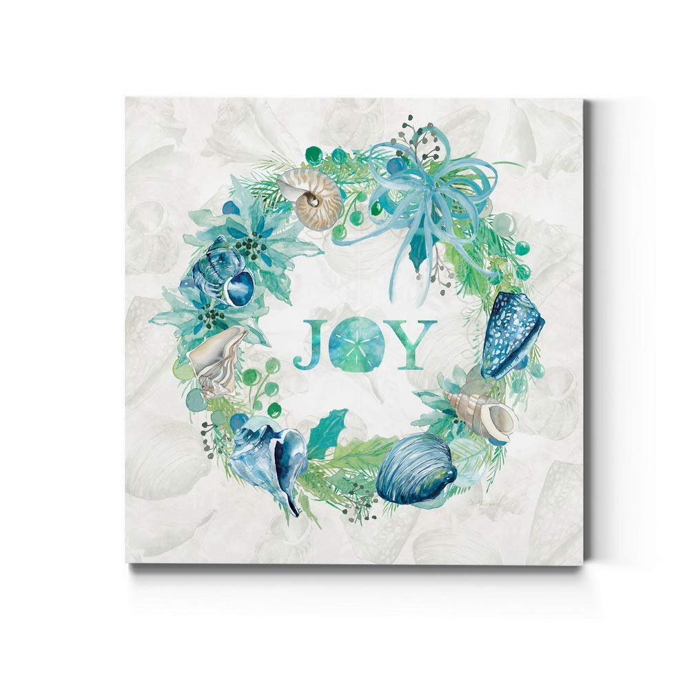 Renditions Gallery Joy Seashell Wreath Wall Art, Blue & Green Winter Artwork, Ocean & Beach Themed Christmas, Premium Gallery Wr