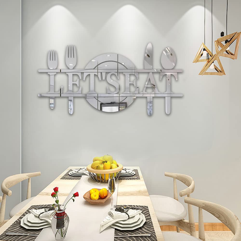 Doeean Let 'S Eat Wall Decor Letter Signs Acrylic Mirror Wall Decals Decorations Stickers For Kitchen Or Dining Room (Silver 26.