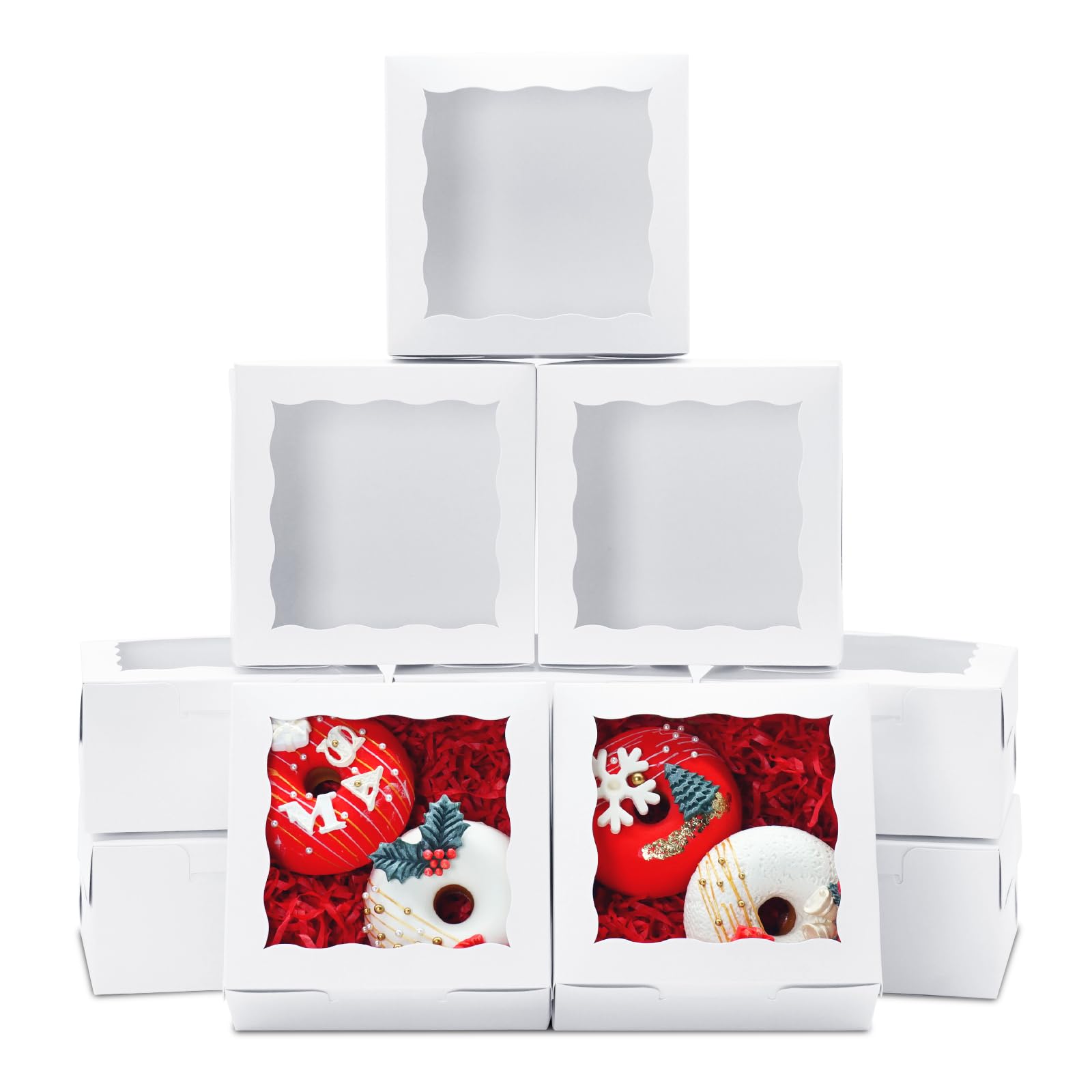 XINHPKGG 20pcs 5x5x2.5 Inch Cookie Boxes with window Bakery Boxes Dessert Treat Box Chocolate Covered Strawberries Box for Weddi