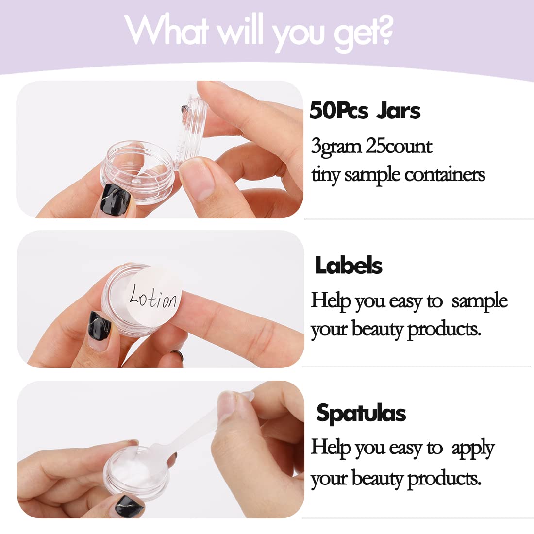 3 Gram Sample Containers With Lids, 50 Count Clear Sample Jars, Empty Lip Balm Containers, Mini Cosmetic Containers With Lids, M