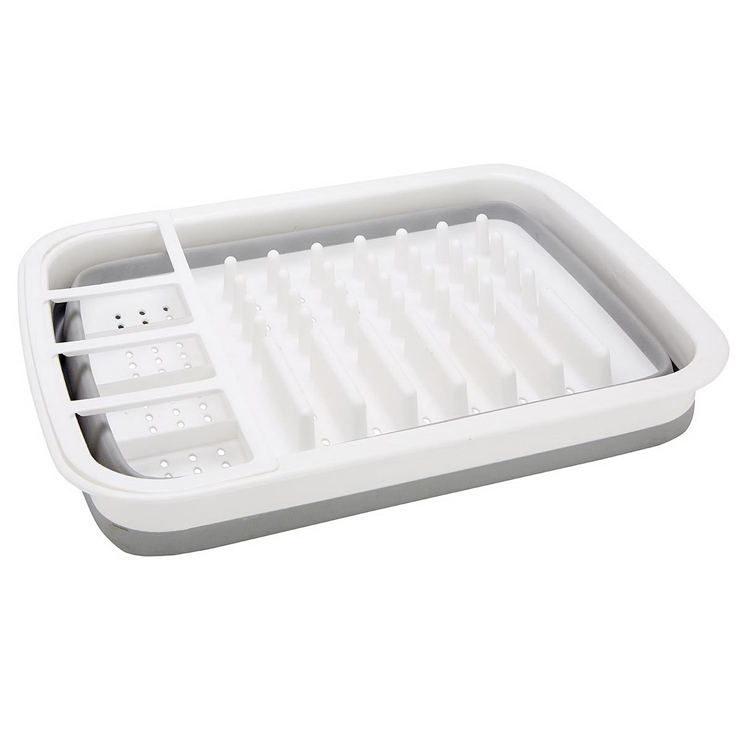 Kitchen Details Collapsible Dish Drying Rack | Space Saver | Aerated Bases Drain Holes | Plates, Bowls, Utensils Compartments |