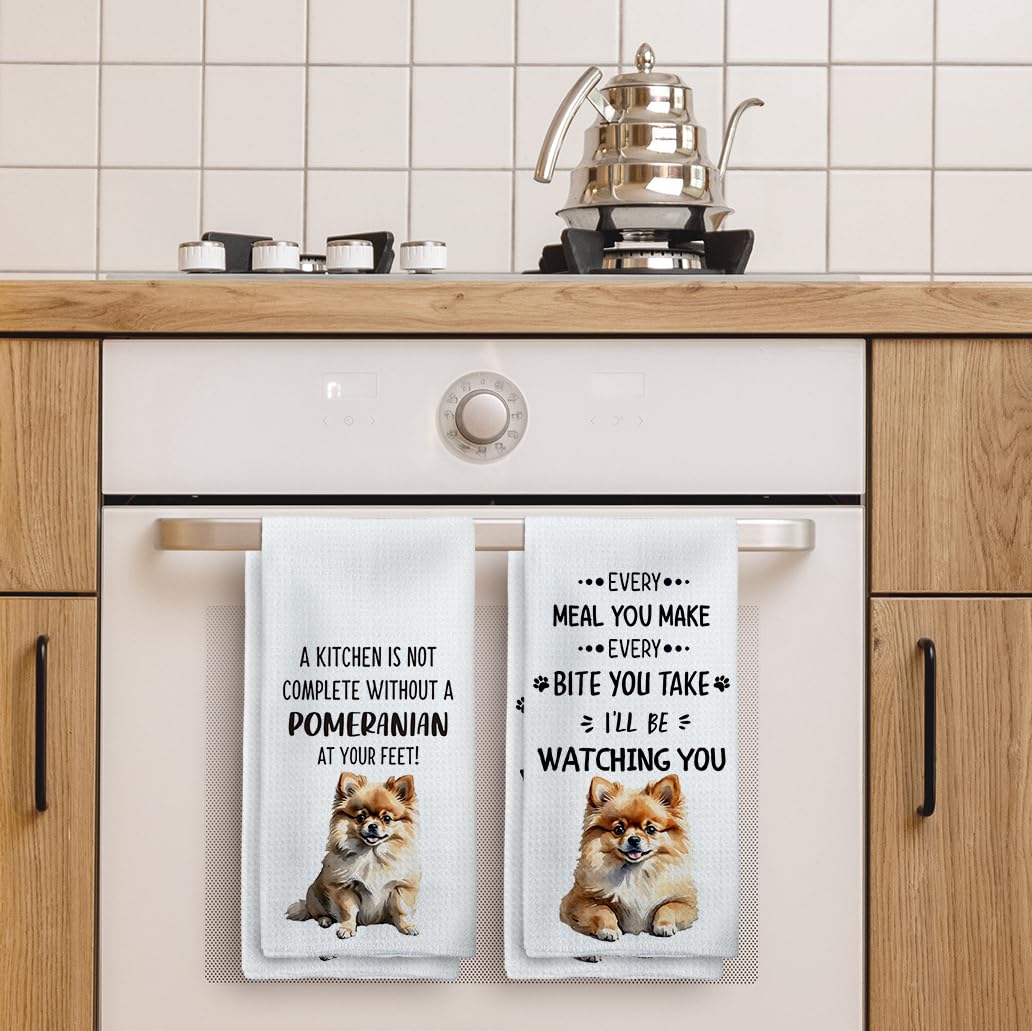 Tzhim Pomeranian Gifts Kitchen Towels Set Of 2, Pomeranian Gifts For Women, Pomeranian Dog Dish Towels Tea Towels For Kitchen, P