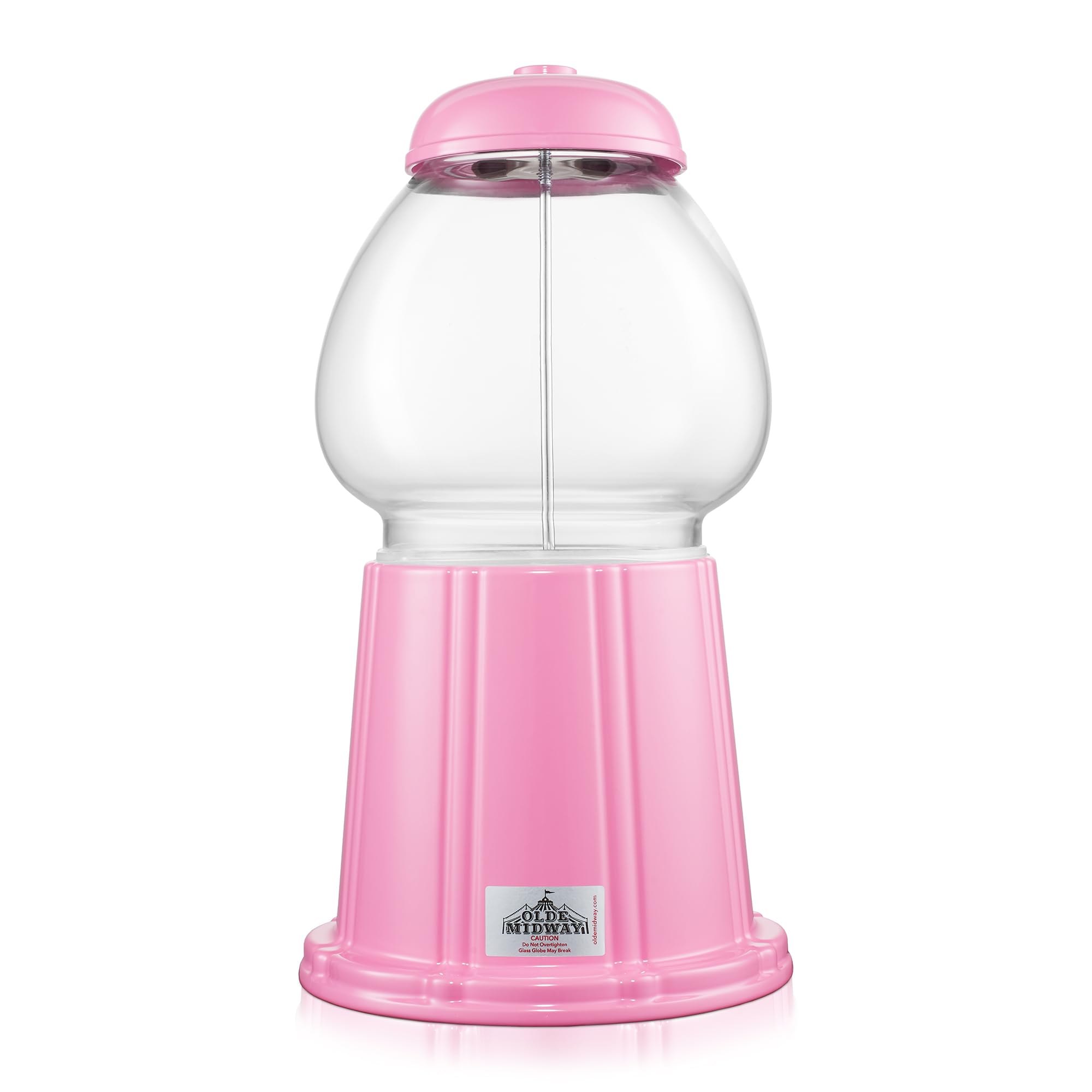 Olde Midway 12'' Gumball Machine With Glass Globe And Metal Base - Pink, Vintage-Style Bubble Gum Candy Dispenser