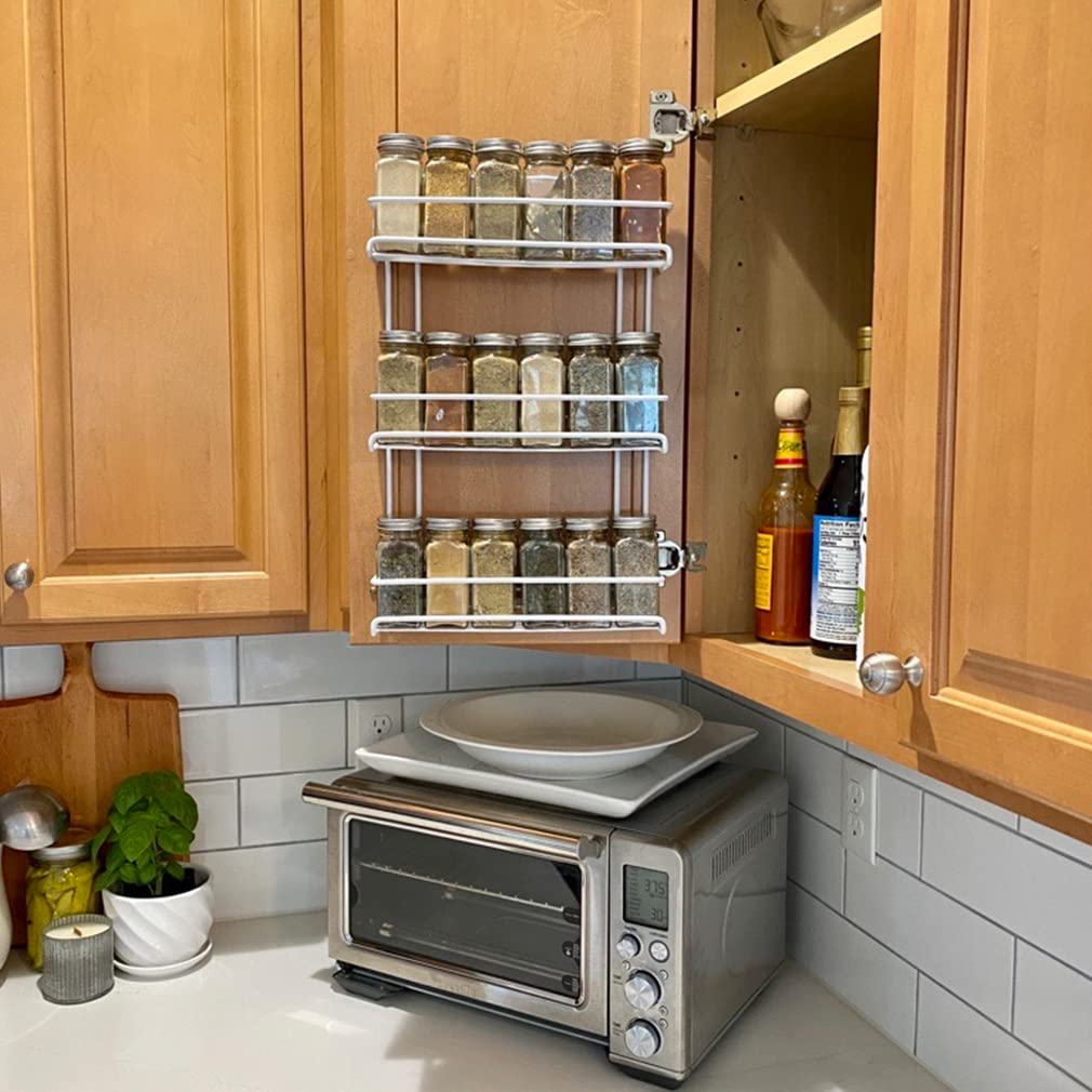 Evelots 3-Tier Spice Rack-Door/Wall Mounted-Sturdy Coated Metal-Up to 18 Bottles