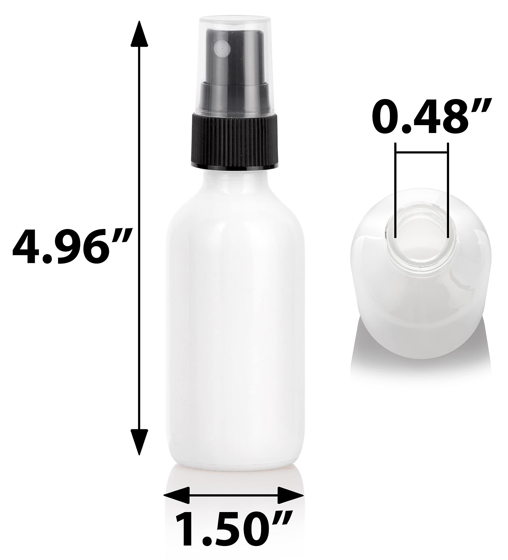 Juvitus 2 Oz / 60 Ml High Shine Gloss White Glass Boston Round Bottle With Black Fine Mist Spray (24 Pack)