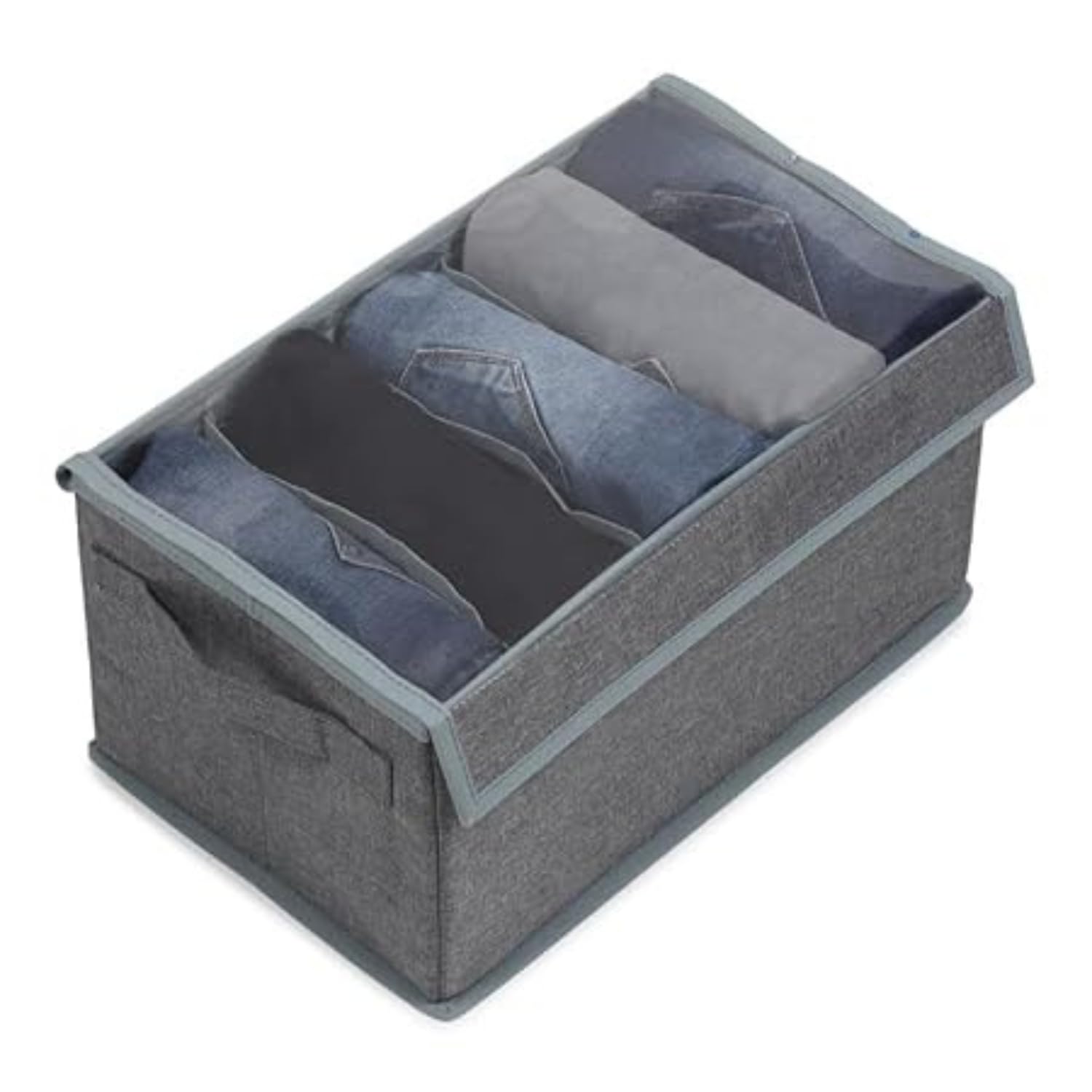 Double R Bags Clothes Jeans Storage Organiser Box With Mesh Divider And Velcro Closure For Wardrobe & Drawer Organiser  Grey (P