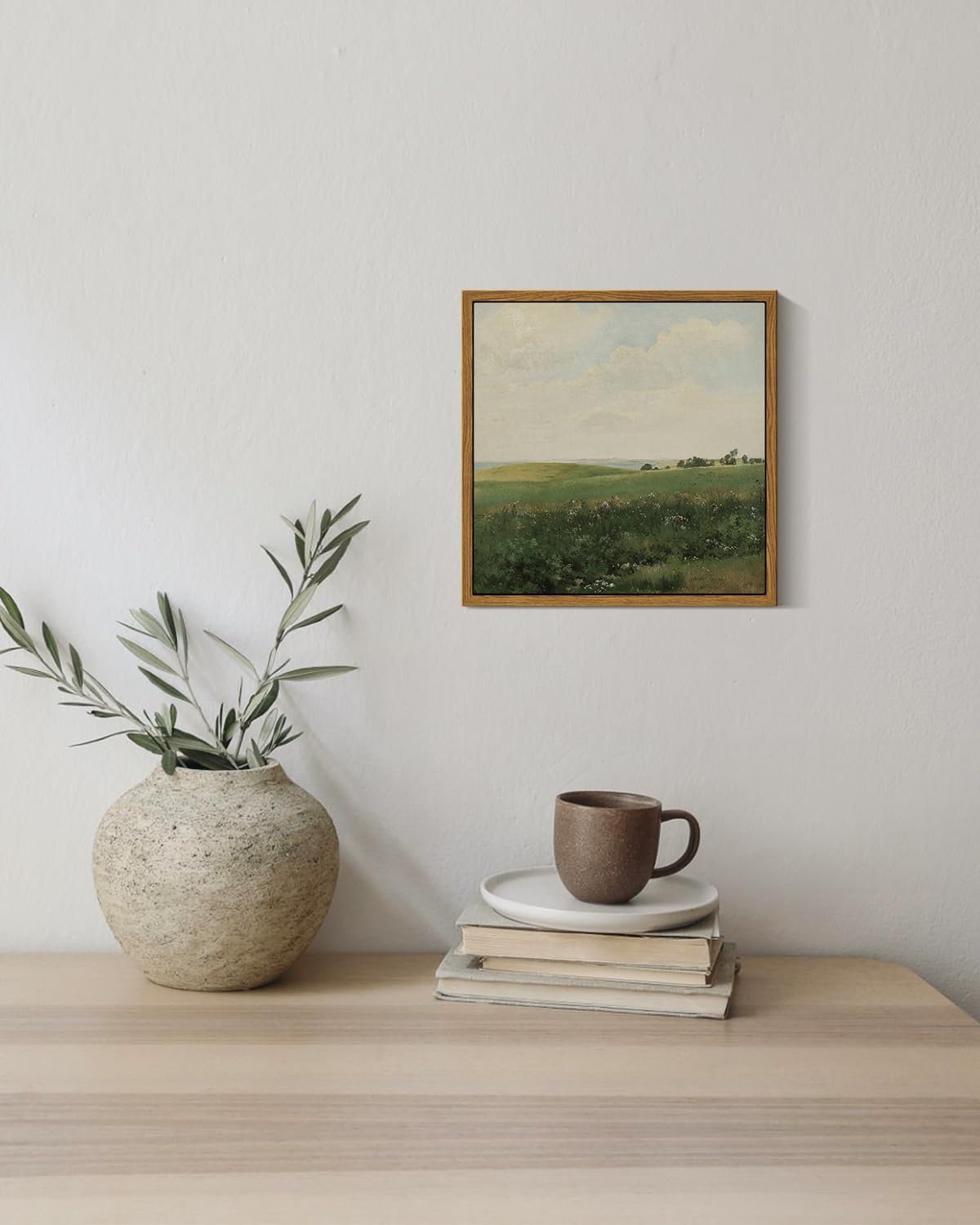 Insimsea Square Framed Canvas Wall Art, Vintage Grassland Paintings, Field Scenery Wall Pictures For Bedroom Bathroom Living Roo