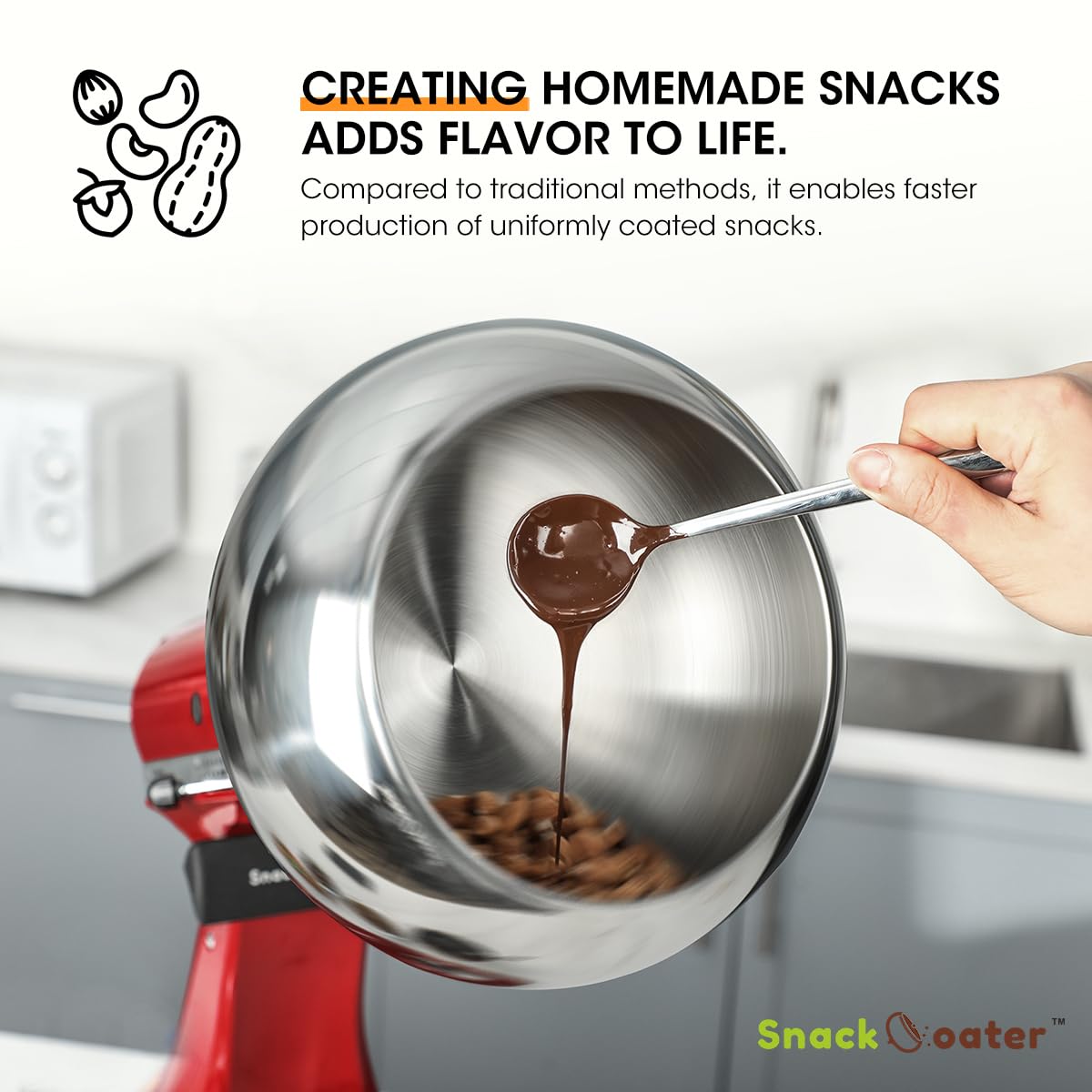 Aieve Snack Coater Compatible With Kitchenaid Tilt-Head Stand Mixer Class Series 4.5 Qt And Artisan Series 5 Qt For Making Choco