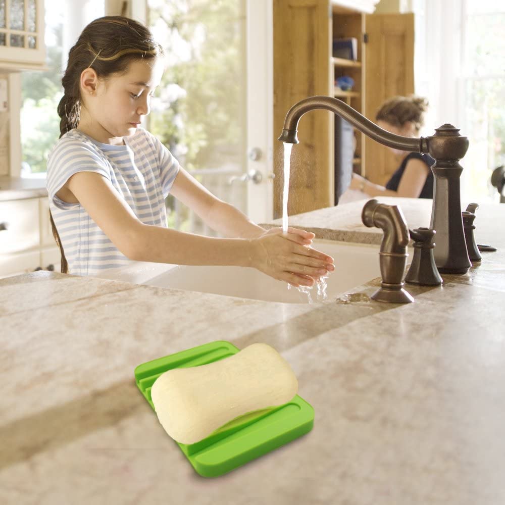 Ramkuwar 3 Pack Silicone Waterfall Soap Dish Saver Holder Portable Soap Tray Drainer For Shower Bathroom Kitchen Countertop For