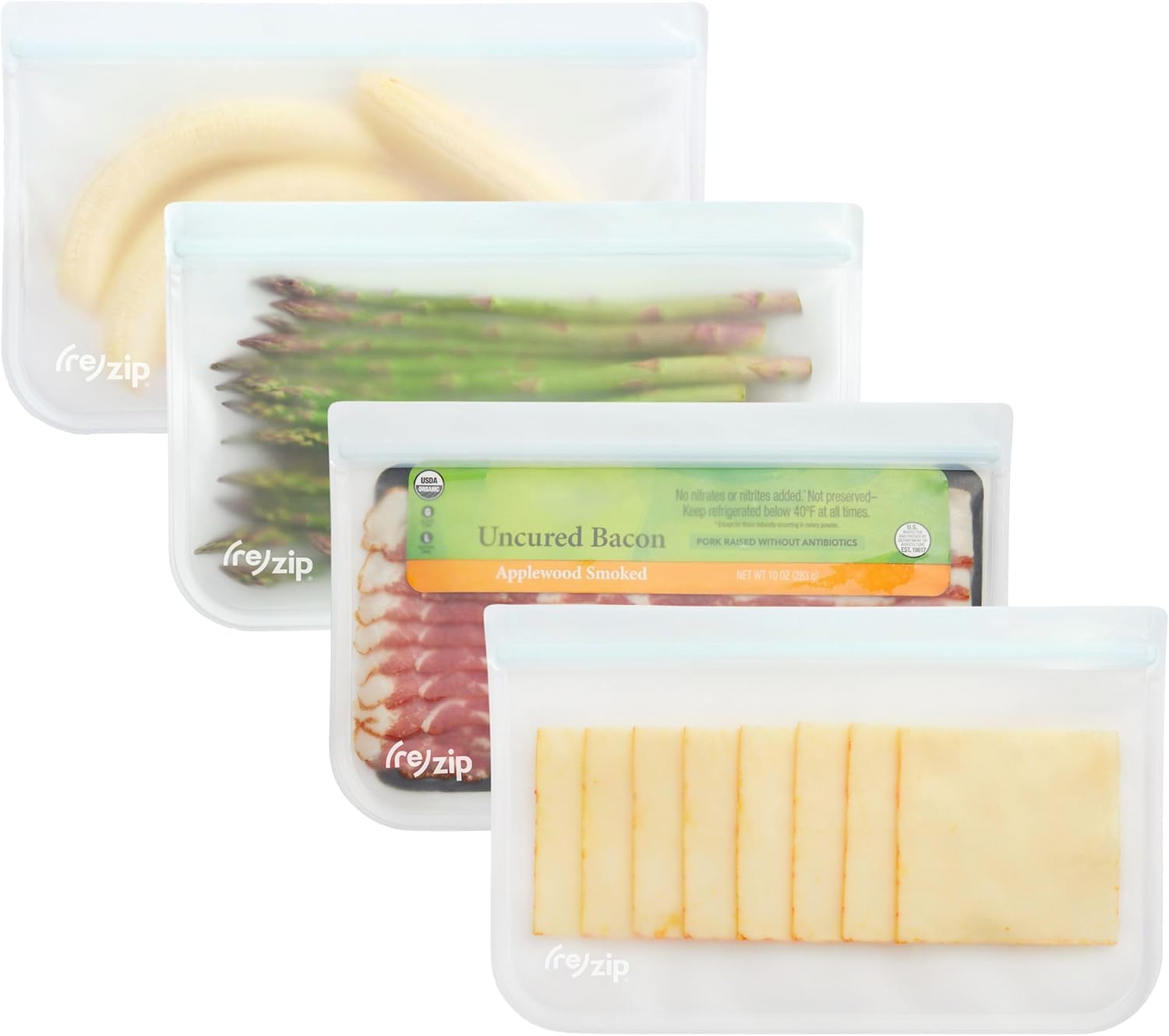 (re) zip Reusable Half Gallon Freezer Food Storage Bags, Leakproof, 4Pack