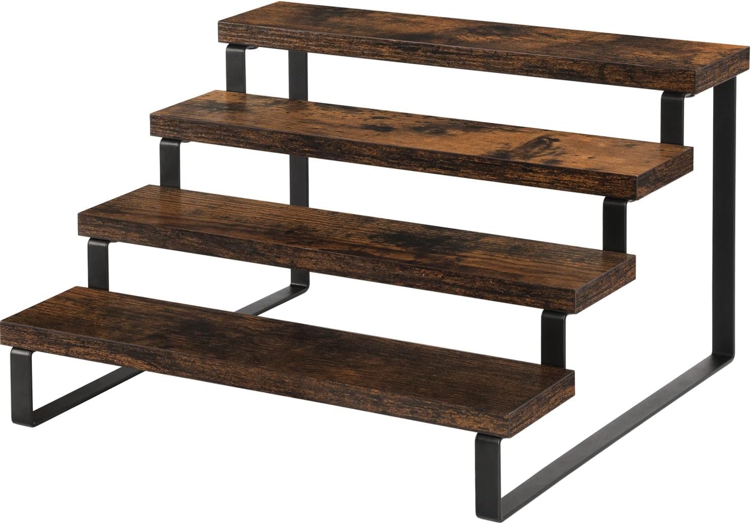 Kundi Rustic Wood Spice Rack Shelf, Kitchen Organizer Rack, Rack Stand, Kitchen Counter Organiser, Dark Brown (4) (4 Shelves)
