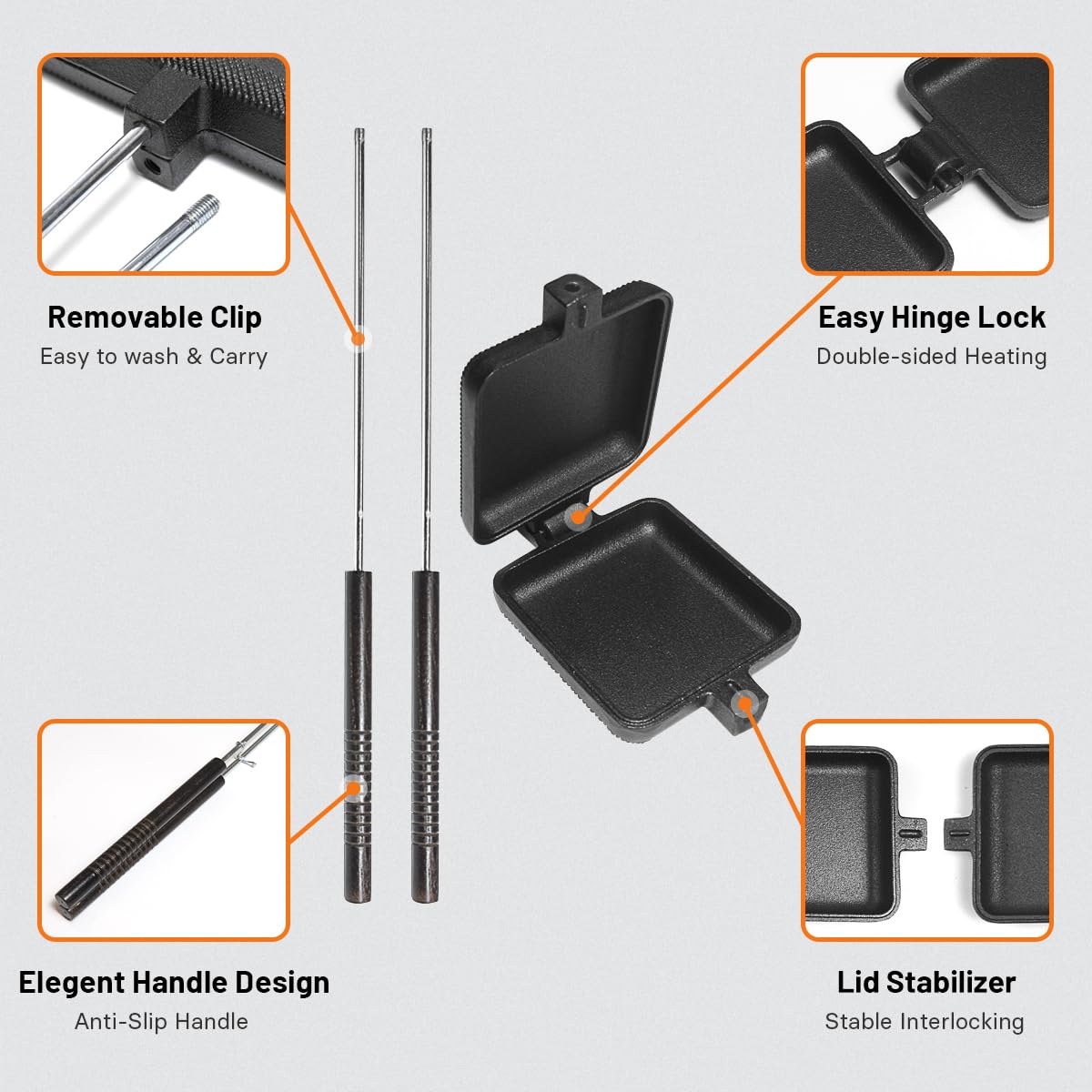 Ailitor Campfire Sandwich Maker Cast Iron Pack Of 4 - Pudgy Pie Maker For Camping, Mountain Pie Cooker
