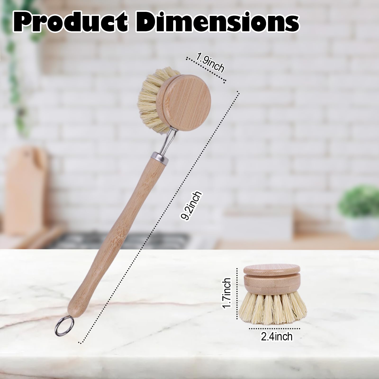 Bamboo Dish Brush With Handle 4 Replacement Heads Eco Soft Sisal Dish Scrub Brush Vegetable Brush Dish Scrubber Brush Dishwashin