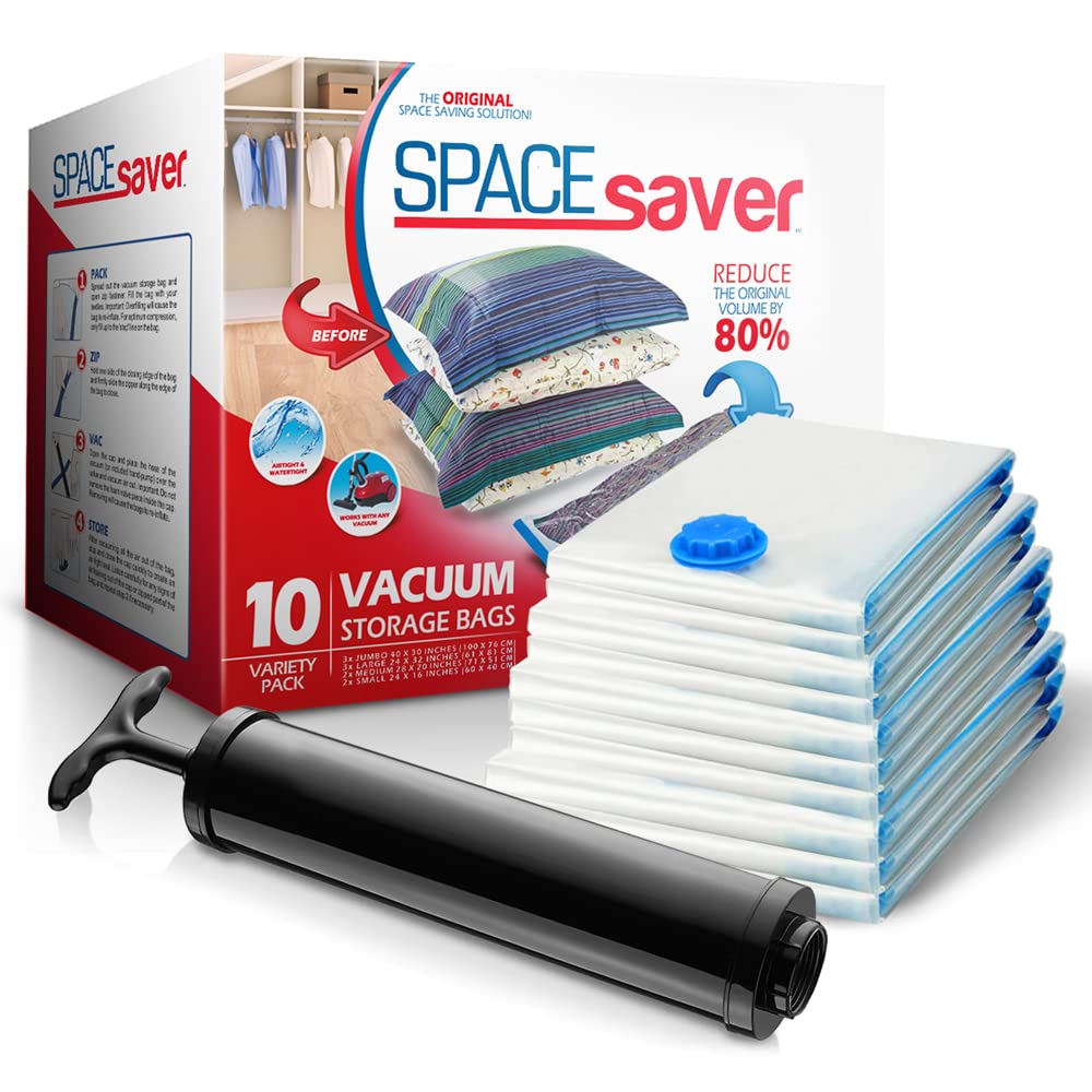 Spacesaver Vacuum Storage Bags (Variety 10-Pack) Save 80% On Clothes Storage Space - Comforters, Blankets, Bedding, Clothing, Ma