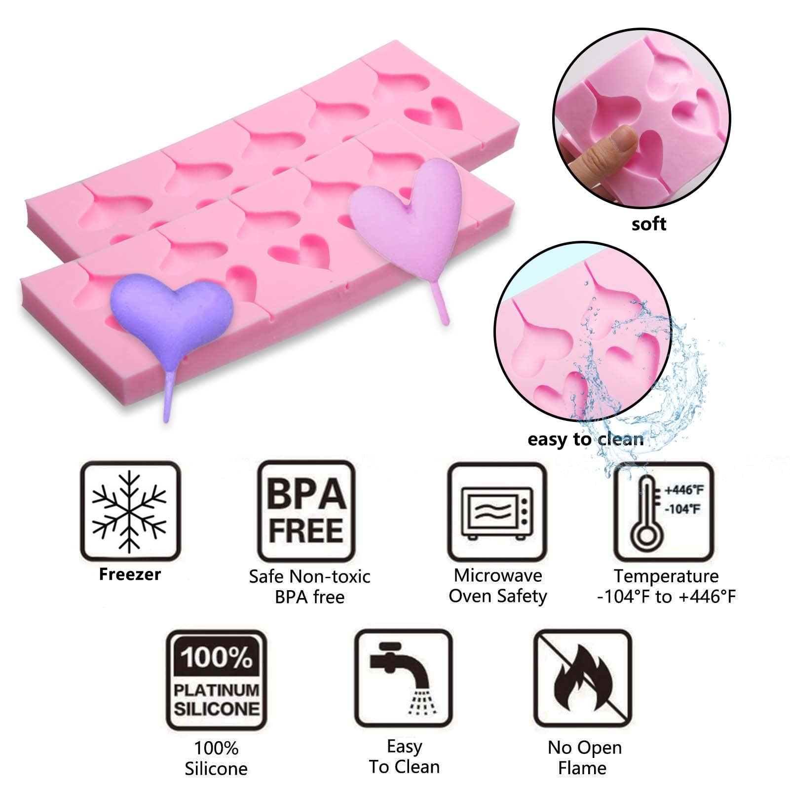 Heart Shaped Lollipop Chocolate Silicone Molds, 2 Packs 10-Cavity Candy Molds For Valentine'S Day, Wedding Cake Decoration Cupca