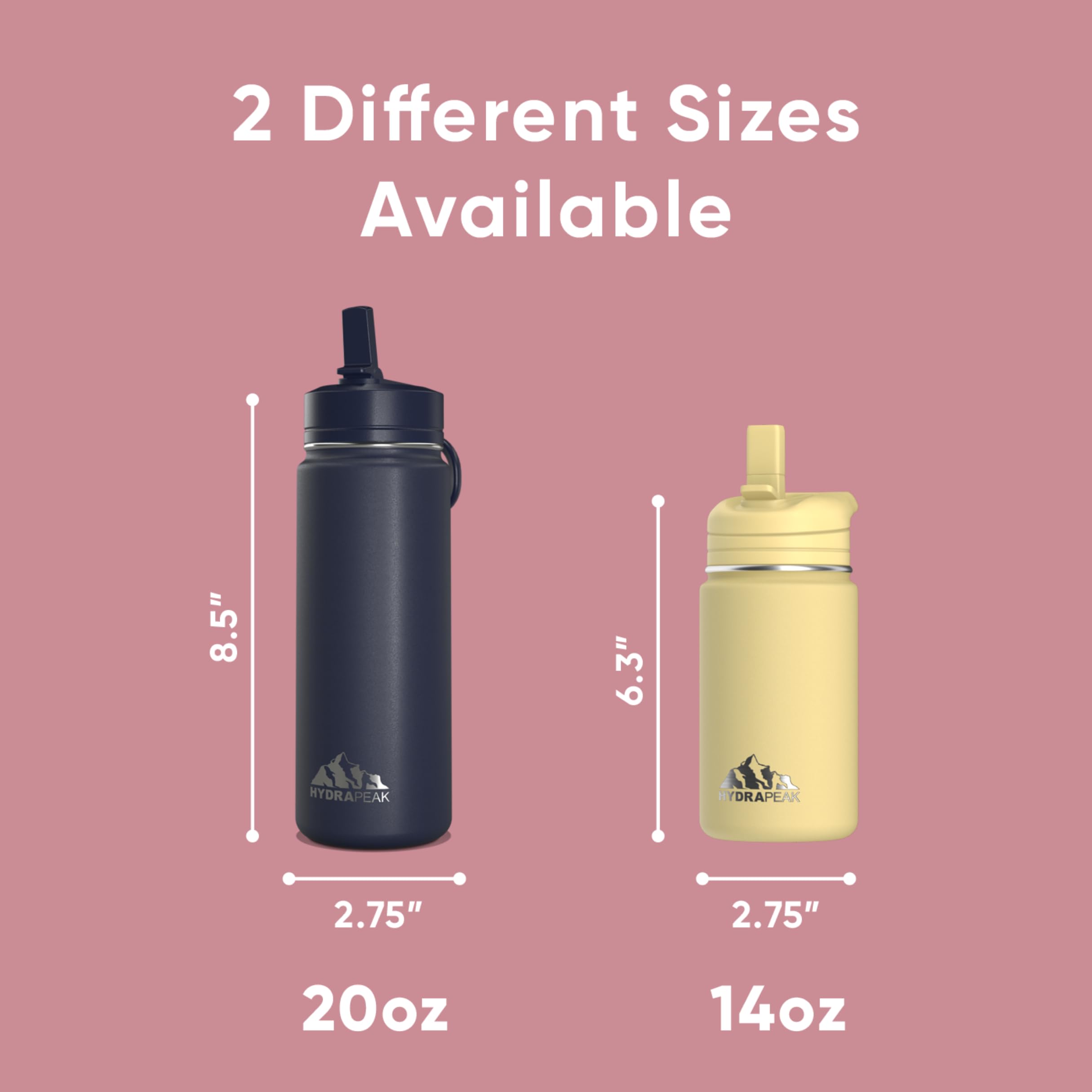 Hydrapeak 14Oz Kids Insulated Water Bottle With Straw Lid, Bubblegum, 14.0 Fl Oz, Stainless Steel, Thermos