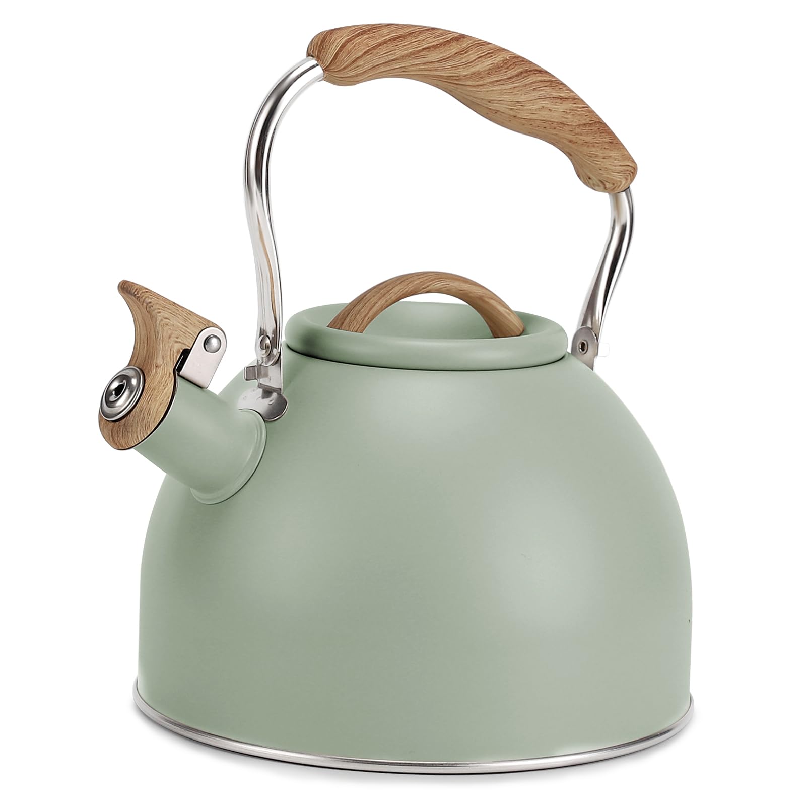 Tea Kettle, Vegoran 100 OZ / 3 Liter Whistling Tea Kettle, Tea Pots for Stove Top Food Grade Stainless Steel with Wood Pattern F