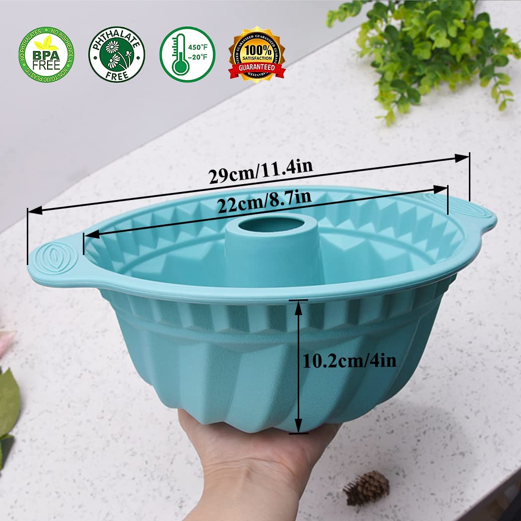 Kenond Silicone Fluted Pans, Non-Stick With Sturdy Handle, Baking Molds, Perfect Bakeware For Cake, Jello, Gelatin, Bread, Para