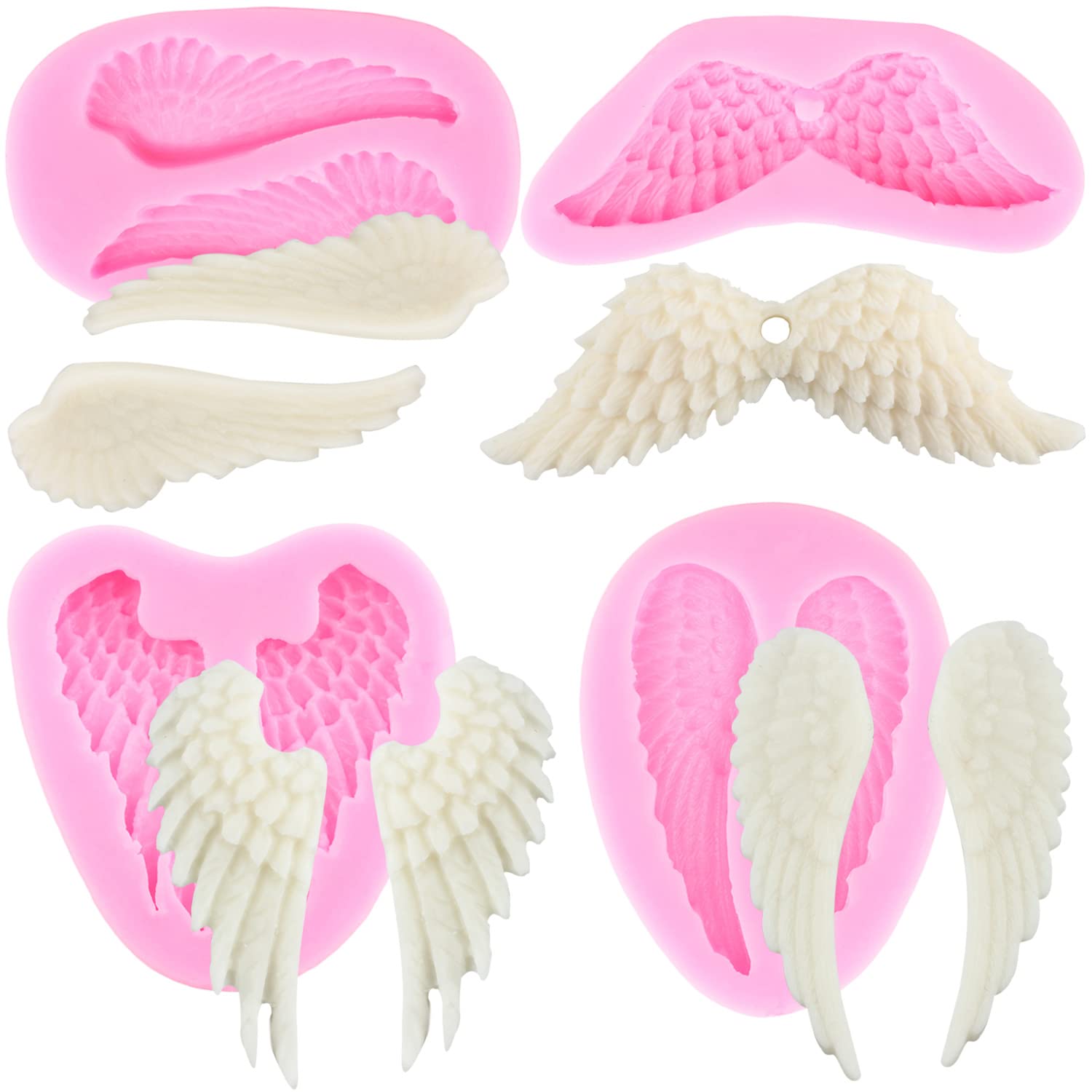 Mujiang Angel Wings Fondant Silicone Molds For Cake Decorating Chocolate Candy Resin Clay Set Of 4