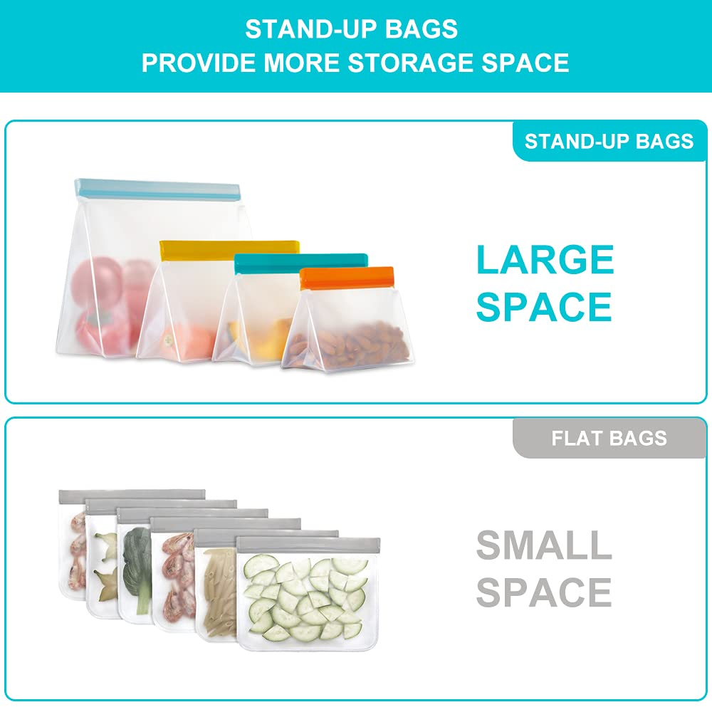 Reusable Food Storage Bags Stand Up, 9 Pack Ziplock Reusable Freezer Bags, Leakproof Storage Gallon Bags, Reusable Food Bags, Sa