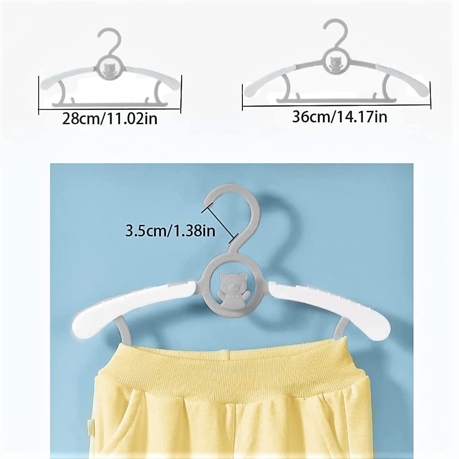 HGYZE Baby Nursery Closet Hangers  Ultra Thin Non-Slip and Extendable Laundry Infant Pant Hanger for Newborn Clothes - 20pcs Grey Gift - Adjustable Children Coat Hanger for Girl Boy Toddler Kids Child
