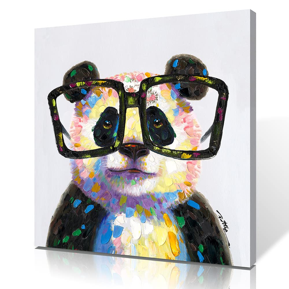 Yidepot Cute Panda Canvas Wall Art: Wall Decor Animals Themed For Kids' Bedroom Nursury Poster Bathroom Wall Painting 20''X20''