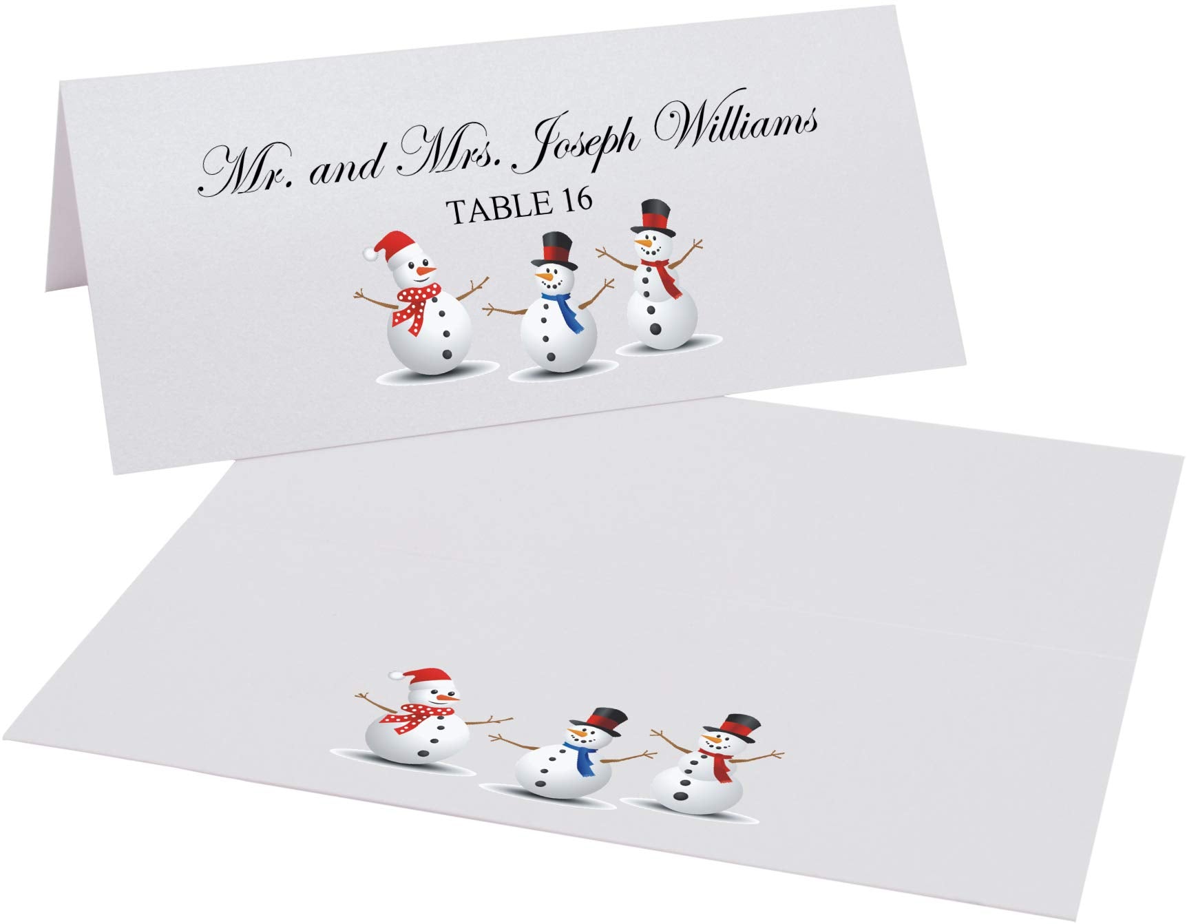 Documents and Designs Holiday Snowman Place Cards - Set of 60, Printable on White Paper, Perfect for Weddings and Special Events