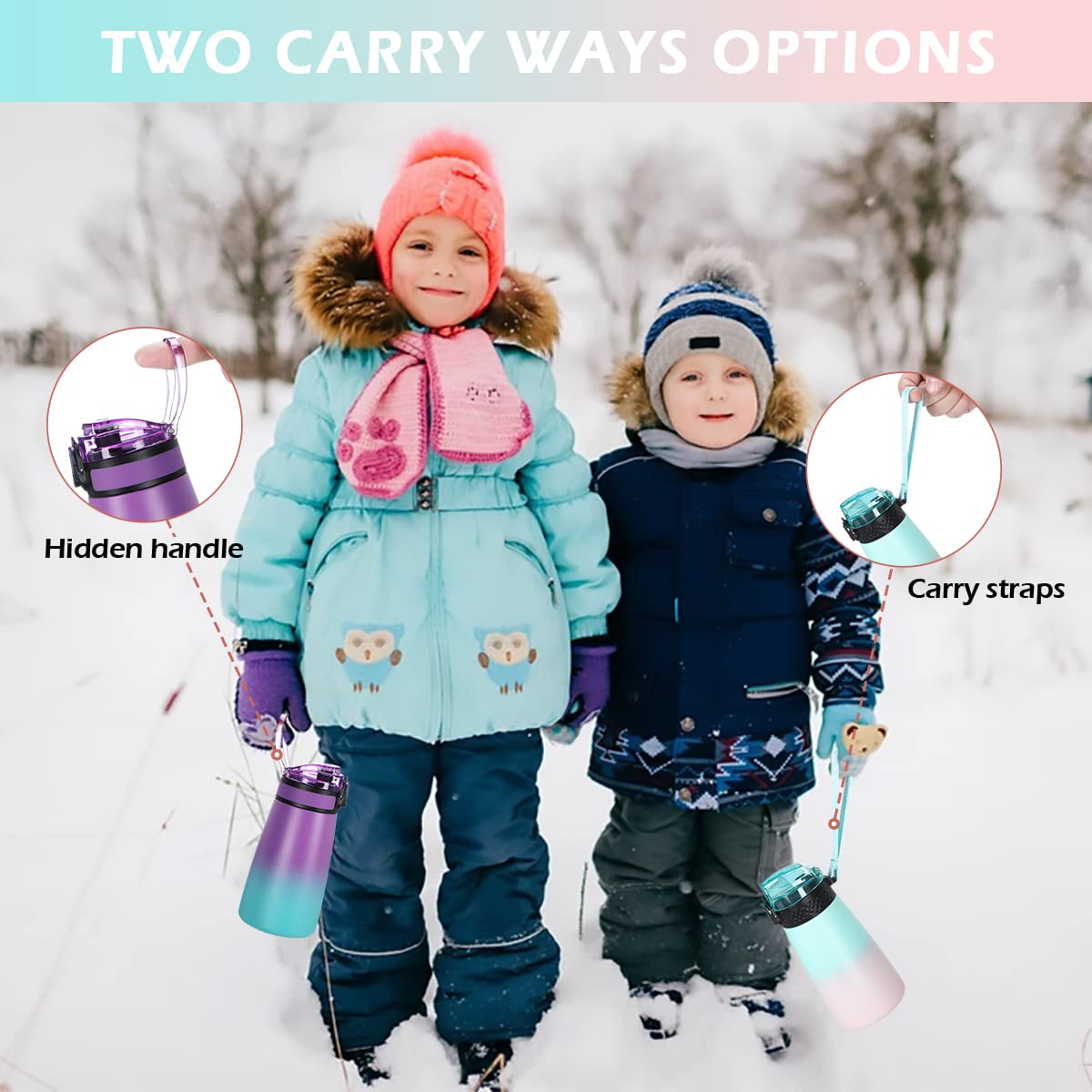 Goppus 12 Oz Kids Water Bottle With Straw Lid & Spout Lid Vacuum Insulated Stainless Steel Cup Double Wall Kids Metal Water Bott