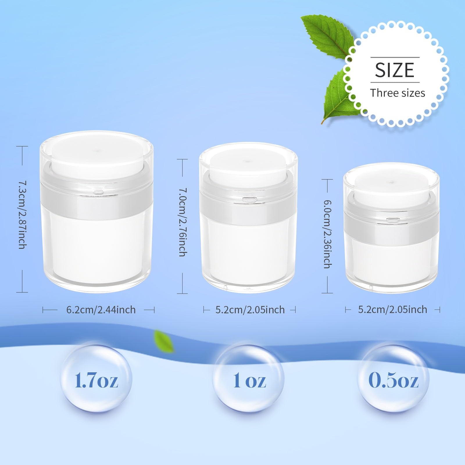 Generic Airless Pump Jars Set, 0.5Oz /1Oz /1.7Oz Empty Refillable Cosmetic Pump Jars Bottles Lotion Cream Dispenser Portable Tra