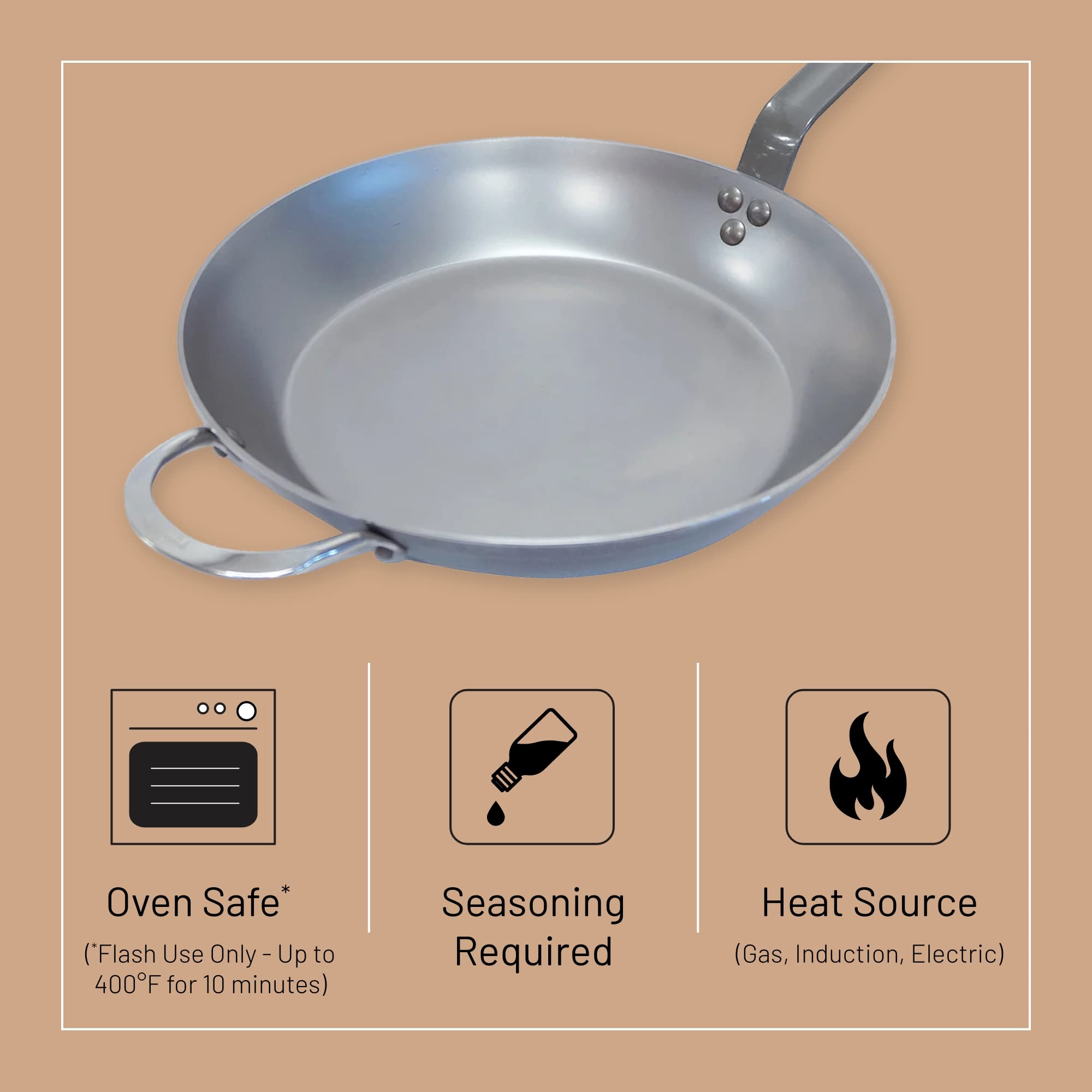 De Buyer Mineral B Carbon Steel Fry Pan - 12.5    - Ideal For Searing, Sauteing & Reheating - Naturally Nonstick - Made In Franc