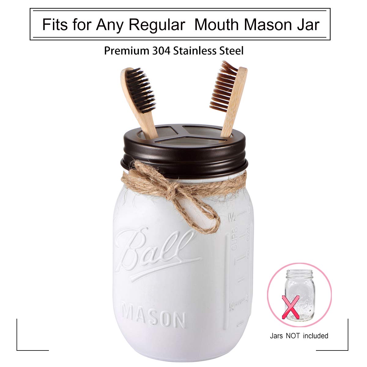 Mason Jar Bathroom Accessories Lids Set(4Pcs) - Jar Not Included - Soap Dispenser,Toothbrush Holder, Apothecary Storage Jars Lid