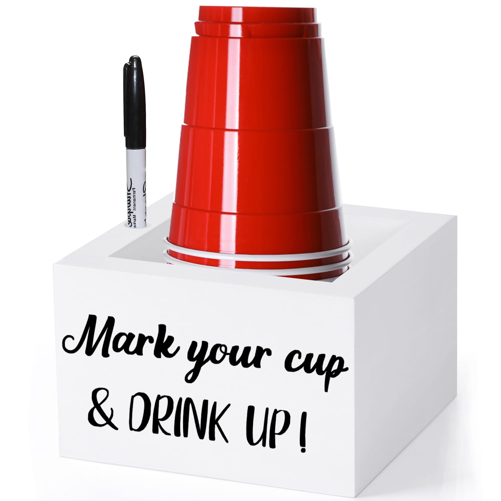 Disposable Cup Holder With Marker Slot Wooden Mark Your Cup And Drink Up Cup Holder 2 Sides Designs Utensil Holder Drink Dispens