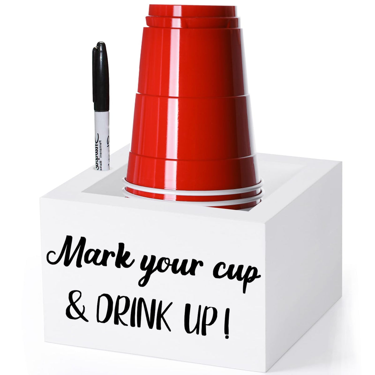 Disposable Cup Holder With Marker Slot Wooden Mark Your Cup And Drink Up Cup Holder 2 Sides Designs Utensil Holder Drink Dispens