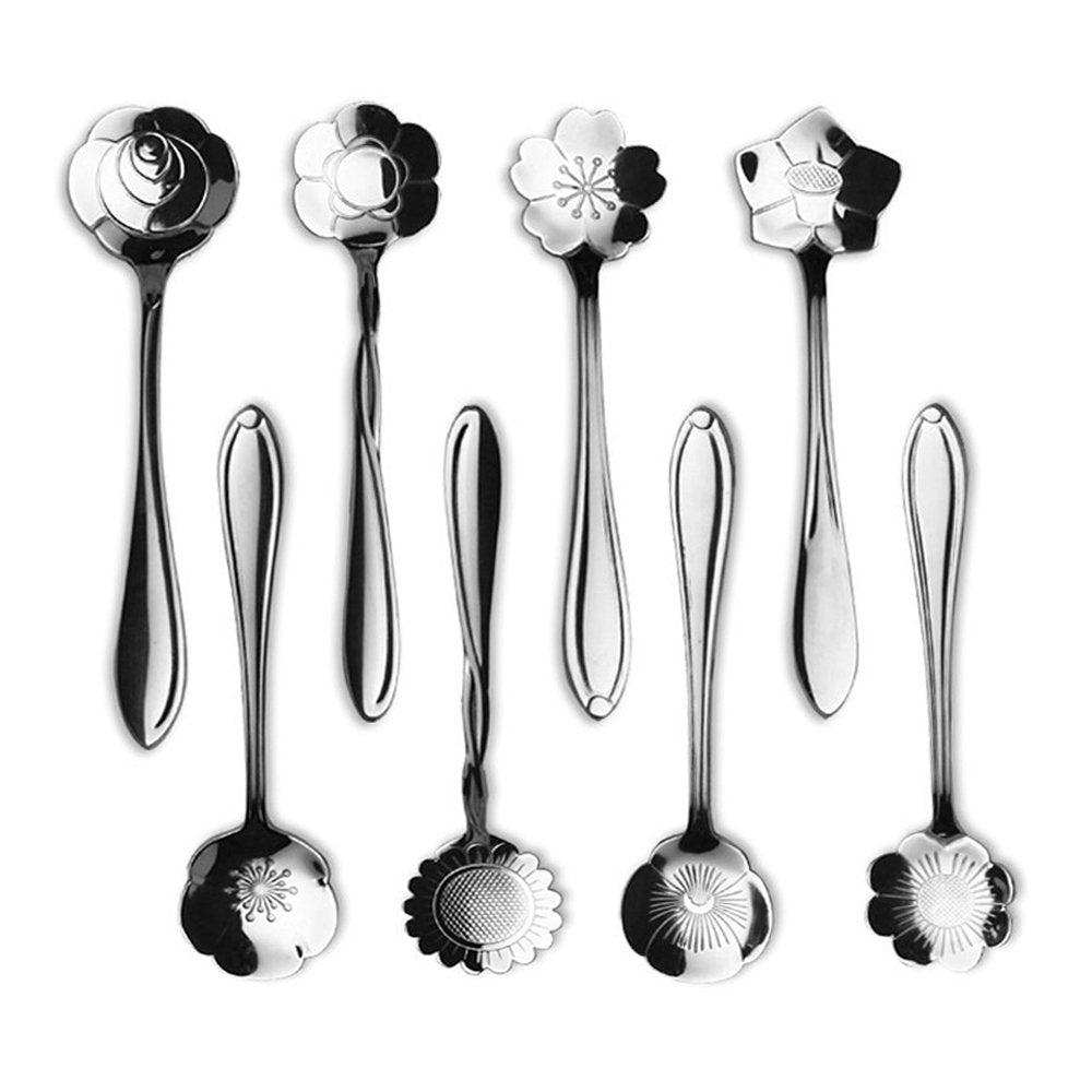 Ercrysto Stainless Steel Tableware Creative Flower Coffee Spoon, Stirring Spoon, Sugar Spoon, Stir Bar Spoon, Mixing Spoon, Tea