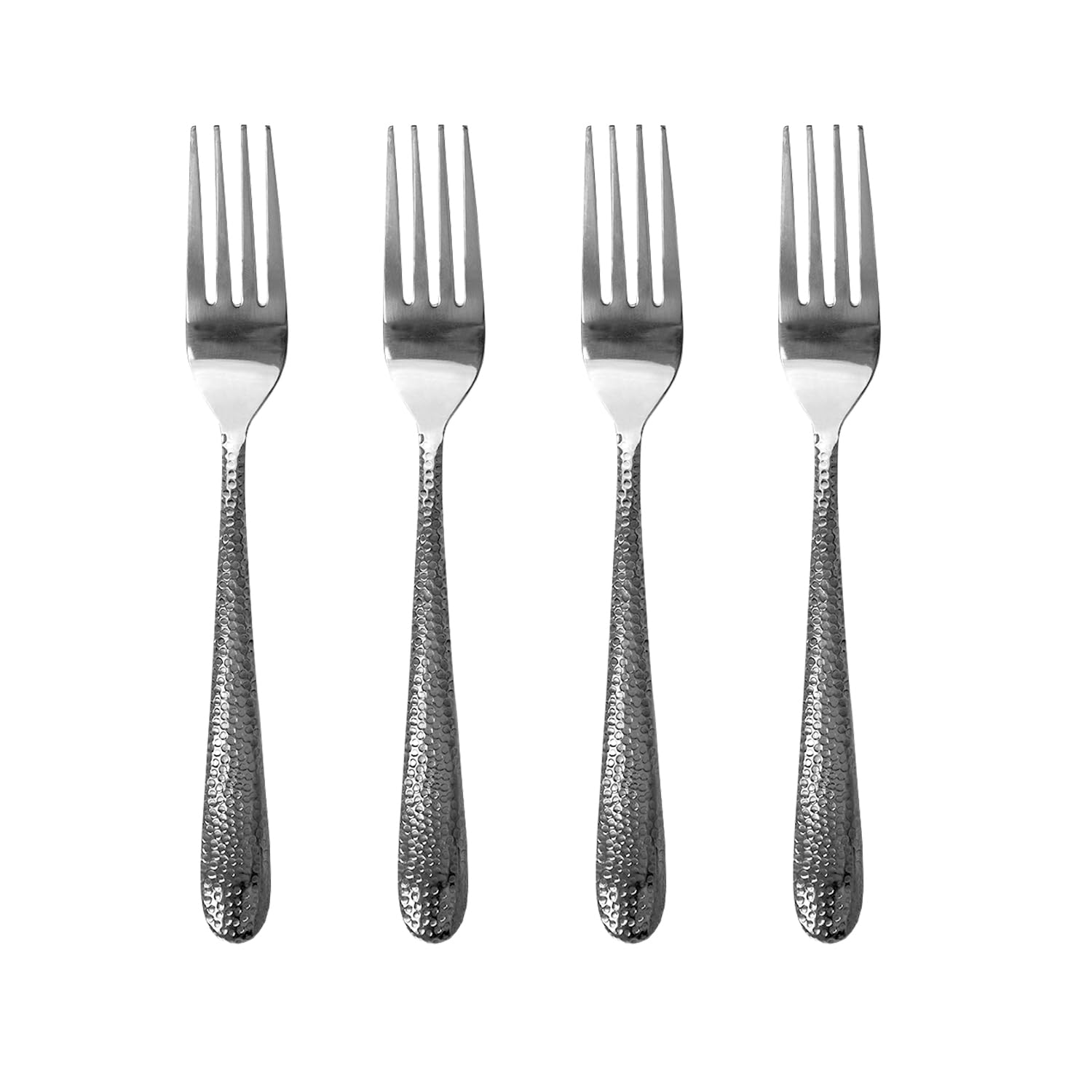 14/1 Stainless Steel Set Of 4 Dinner Forks With Hand Hammered Textured Handles By Home Basics | Everyday And Special Occasions |