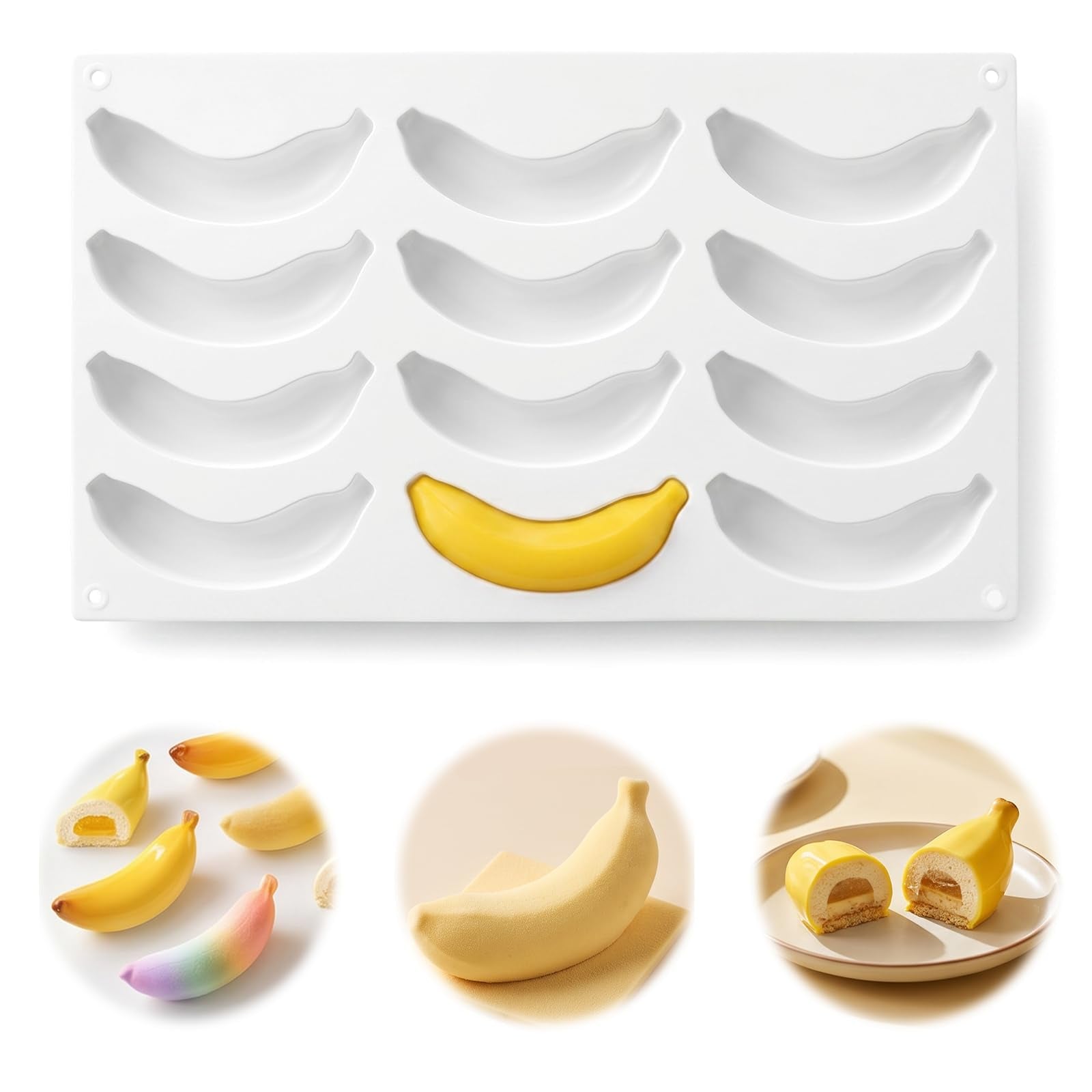 Fibraze 12 Cavity Fruit Molds Silicone Banana Shape Fruits Mold Fruit Molds