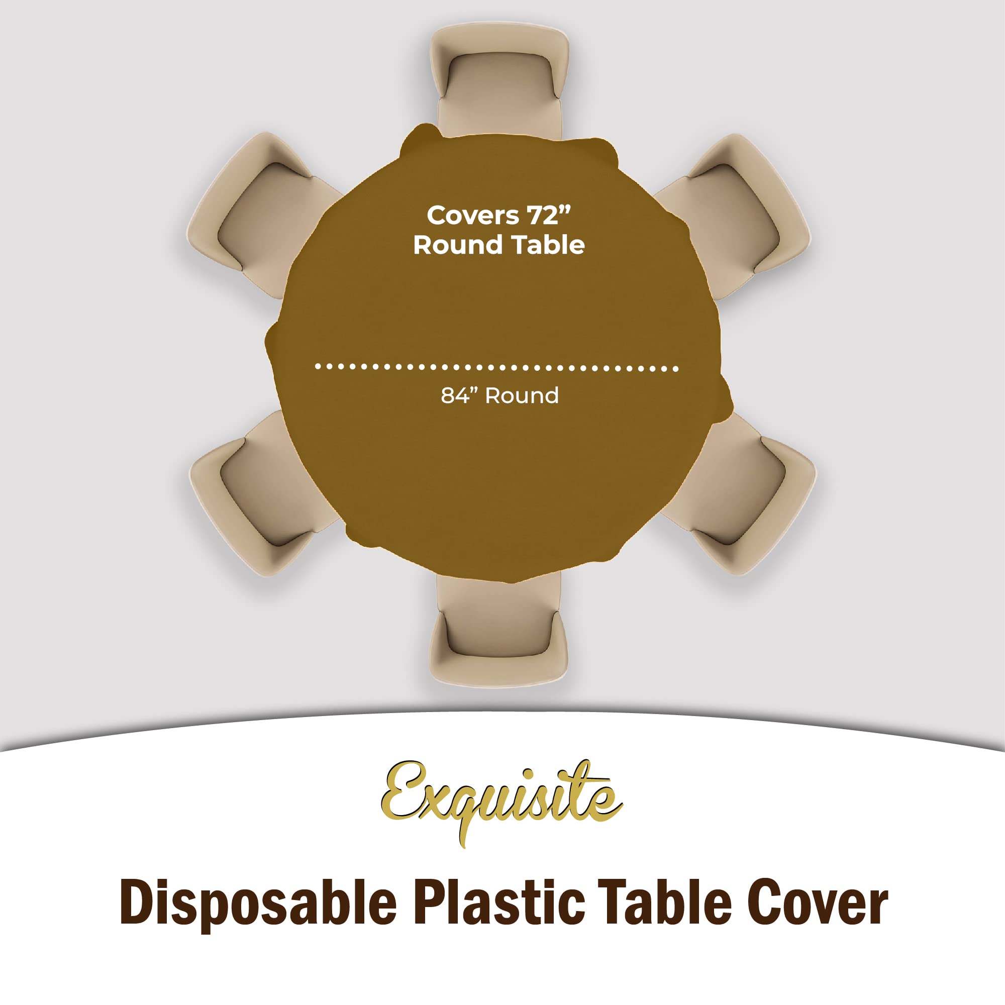 Exquisite 6-Pack Premium Plastic Tablecloth 84In. Round Plastic Table Cover - Gold