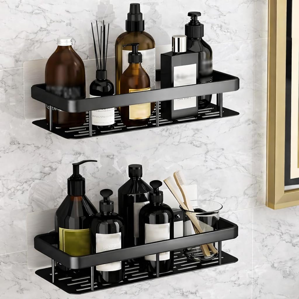Devar Bathroom Wall Shelf Rack With Drain Tray & Guard Rail | Wall Mounted Organizer Metal Storage Shelf For Sink,Vanity | Bathr