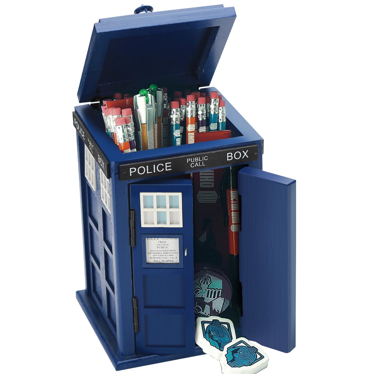 Cedar Alpha Wooden Tardis Cookie Jar, Desk Shed, Wood Desk Shed Pen Pencil Holder, Container