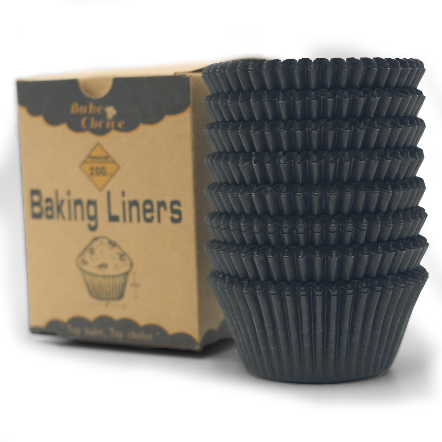 Bake Choice 200Pcs Standard Black Cupcake Liners For Baking,Food Grade Cupcake Wrappers,Greaseproof Parchment Muffin Liners For