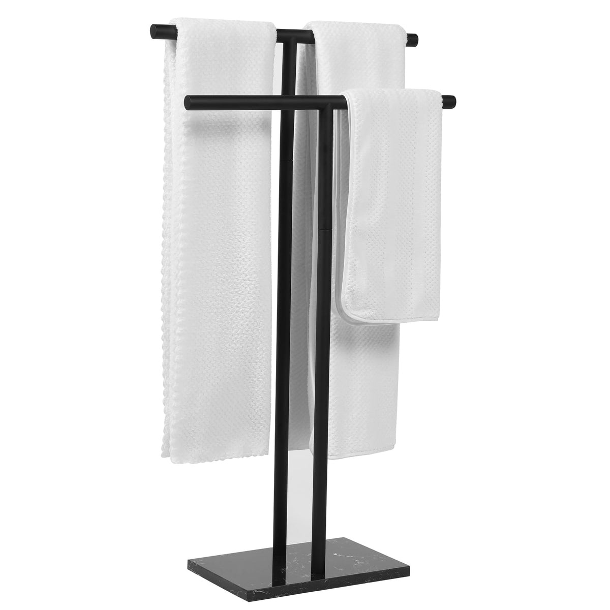 Wisato - Free Standing Towel Rack For Bathroom - Matte Black Finish - Stand Alone 2 Tier Stainless Steel Towel Rack For Bathroom